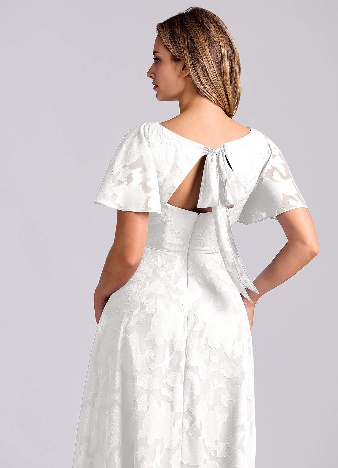Azazie Kimber Bridesmaid Dresses White A-Line with Pockets Floral Burnout Dress image1