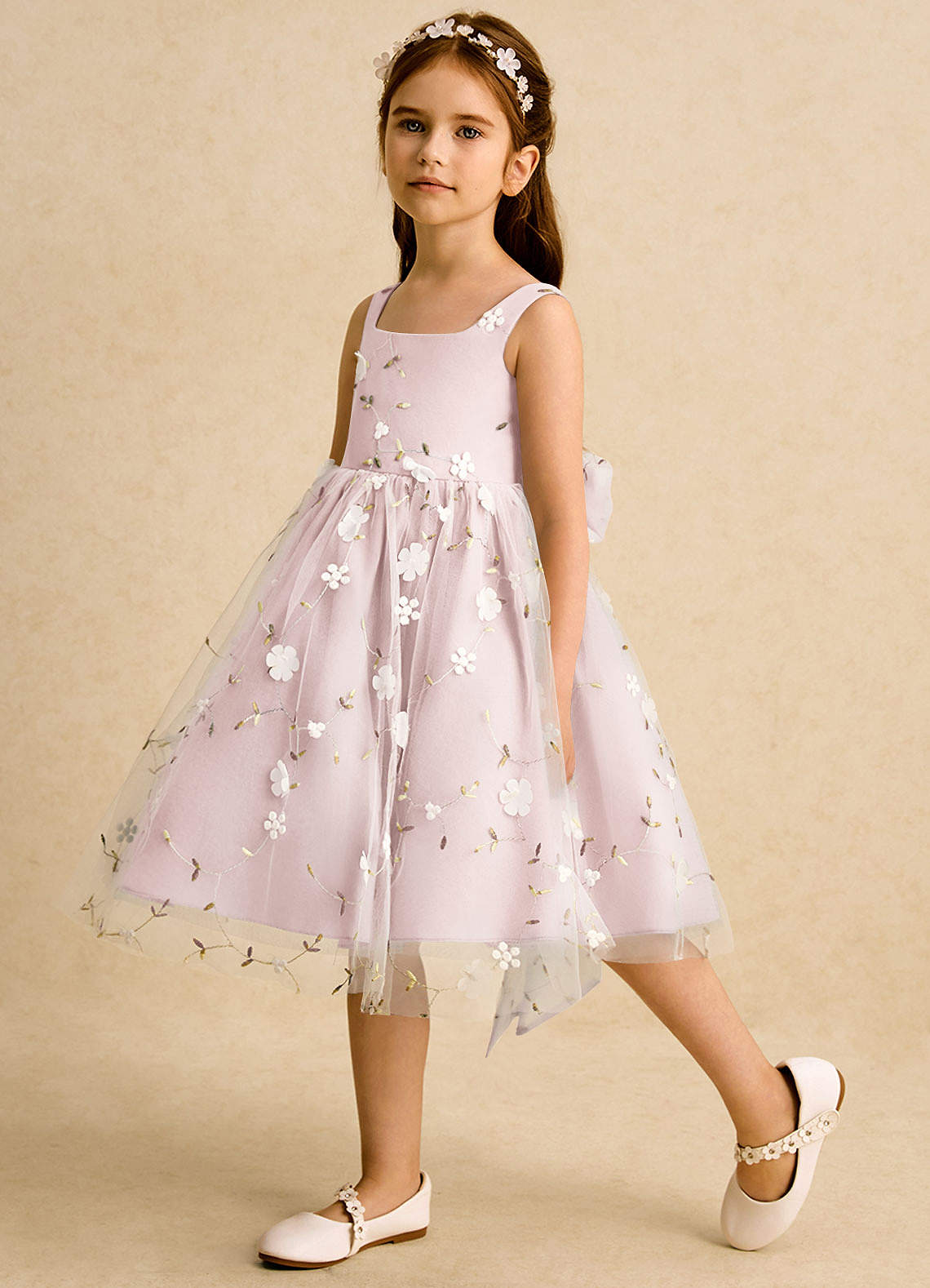 Azazie Bean Flower Girl Dresses Blushing Pink Ball-Gown Sleeveless Tulle Dress image4