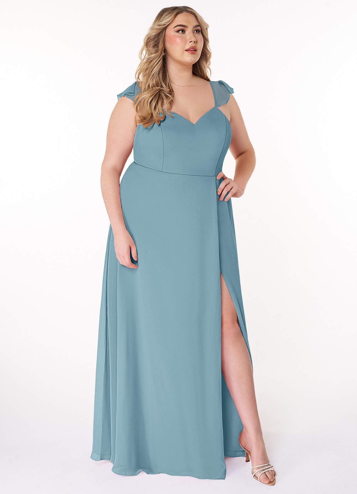 teal bridesmaid dresses plus size Modest Midi Length Light Blue Plus Size Bridesmaid Dresses VB1037 –  Viniodress main image 0