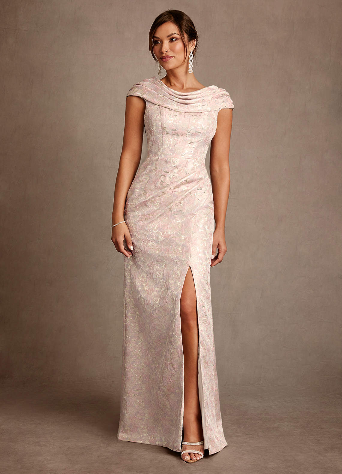 Azazie Irvine Mother of the Bride Dresses Dusty Rose A-Line Pleated Floral Jacquard Dress image2