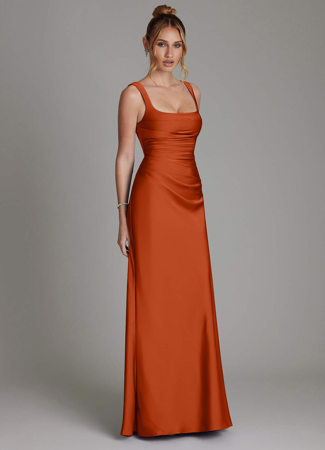 Azazie Agustina Robes de demoiselle d'honneur Robe Sirène en Satin extensible Corset Paprika image3