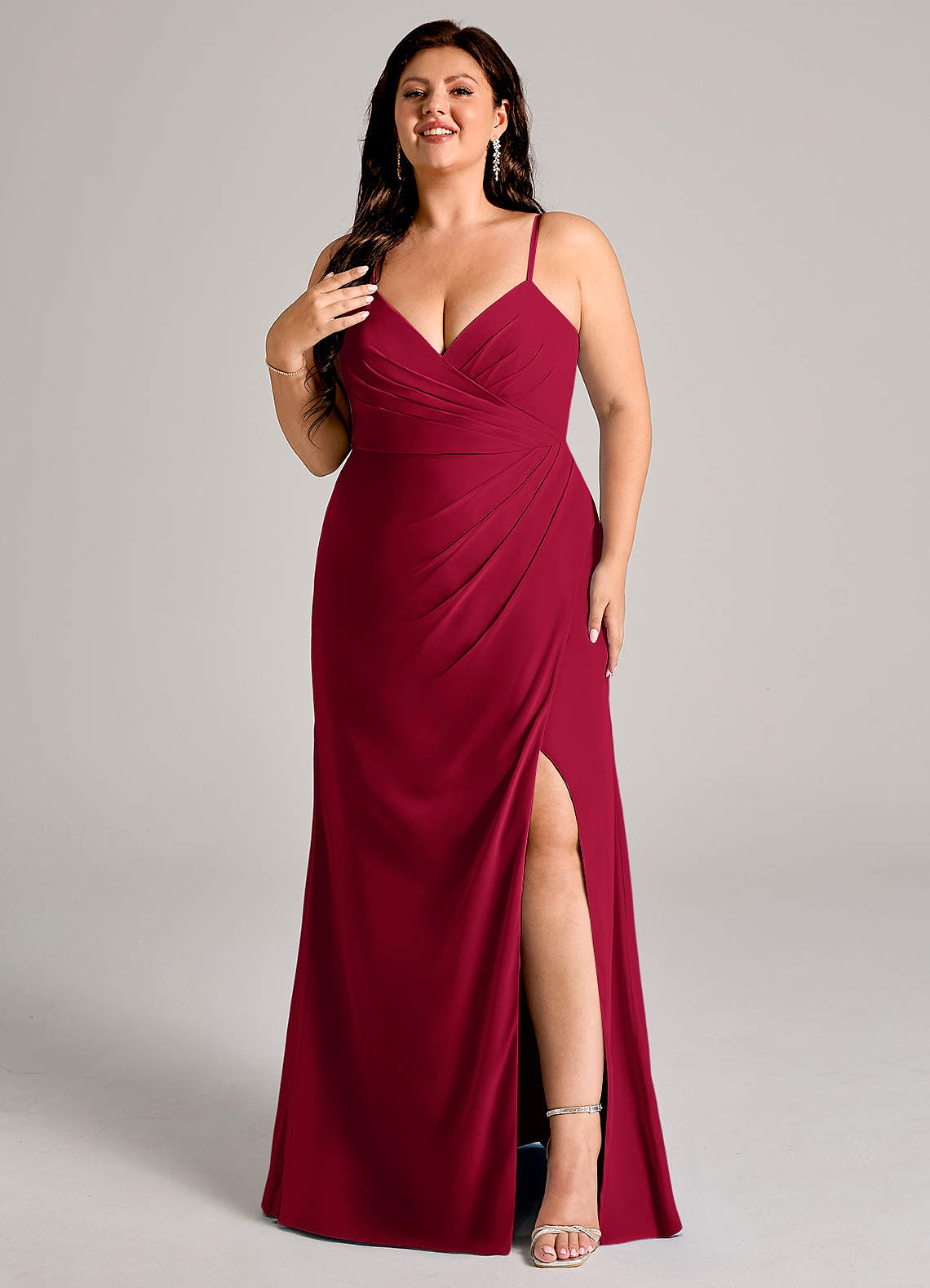 Azazie Maci Bridesmaid Dresses Burgundy Sheath Pleated Chiffon Dress image1
