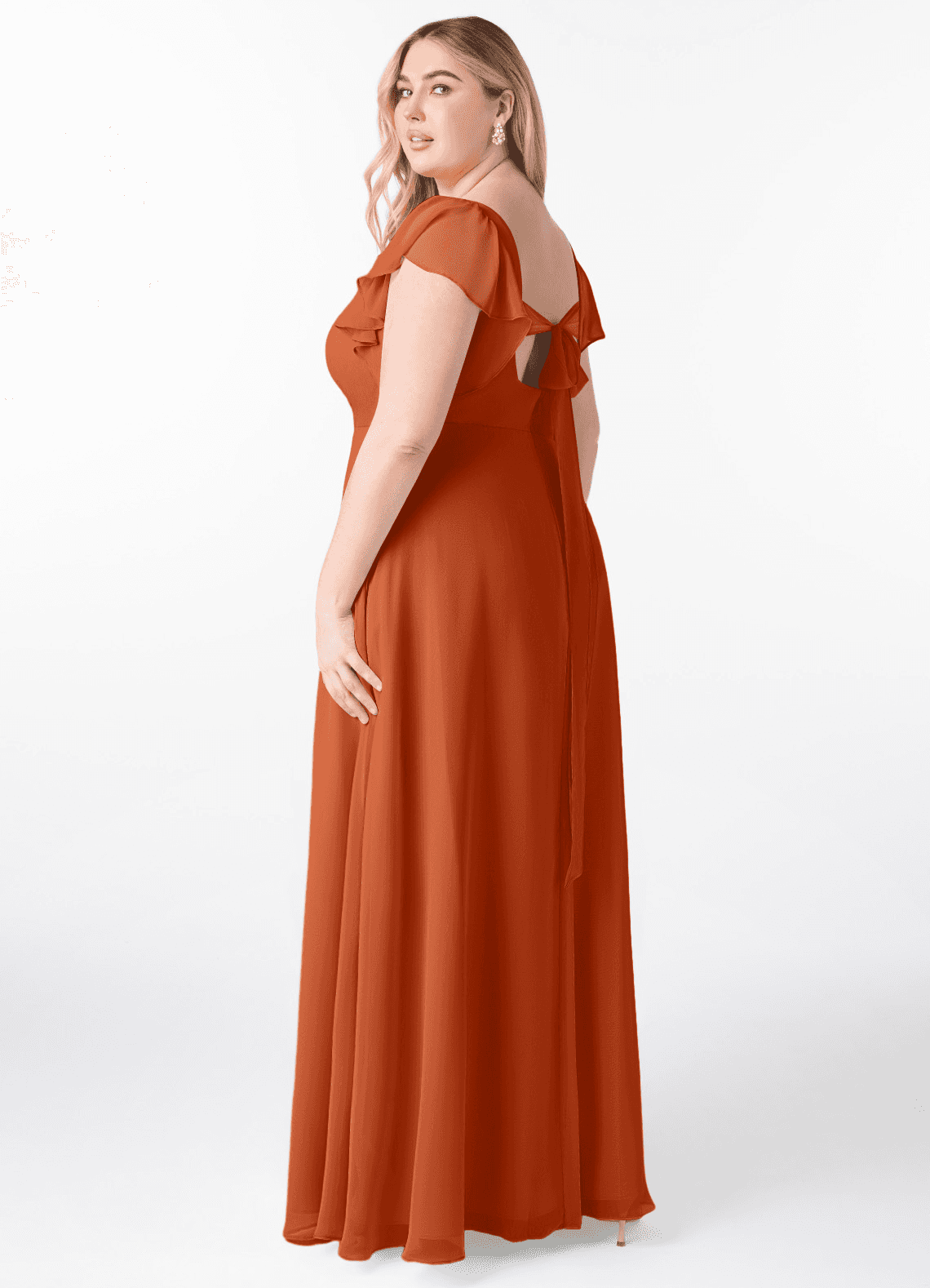 sienna orange bridesmaid dresses Florence Waterfall Dress in Burnt Orange Satin