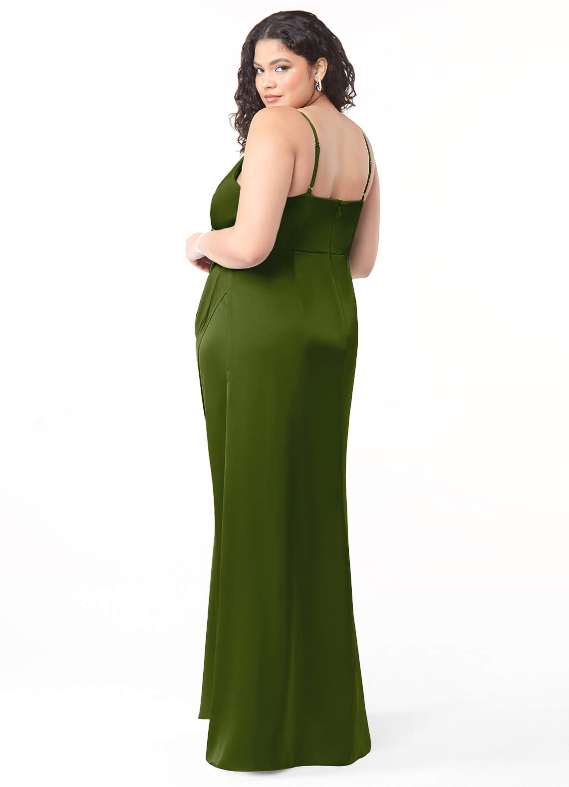 Azazie Maci Bridesmaid Dresses Juniper A-Line V-Neck Pleated Stretch Satin Dress image7