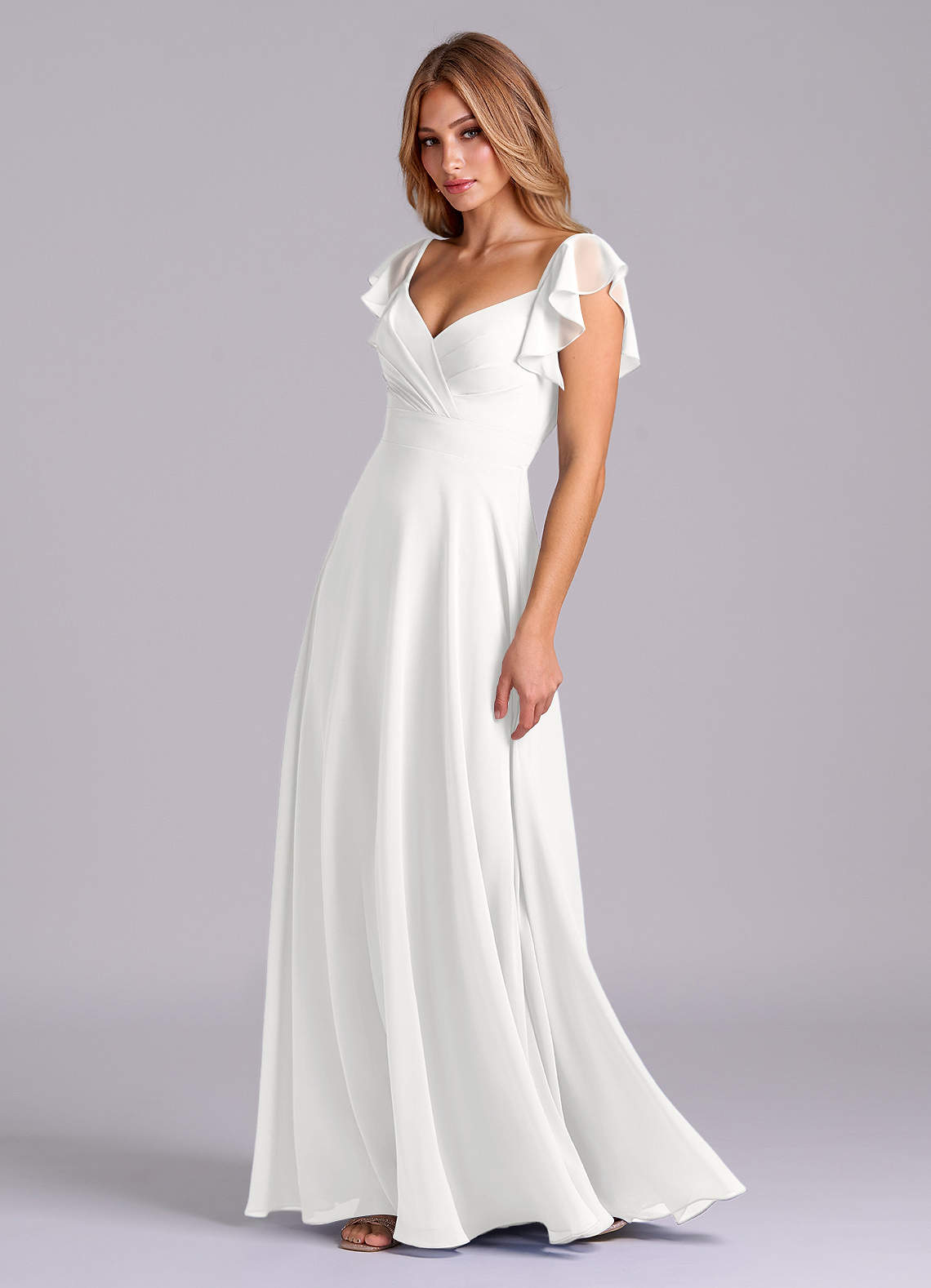 Azazie Leilani Brautjungfernkleider A-Linie Plissee Chiffon Kleid Weiß image4