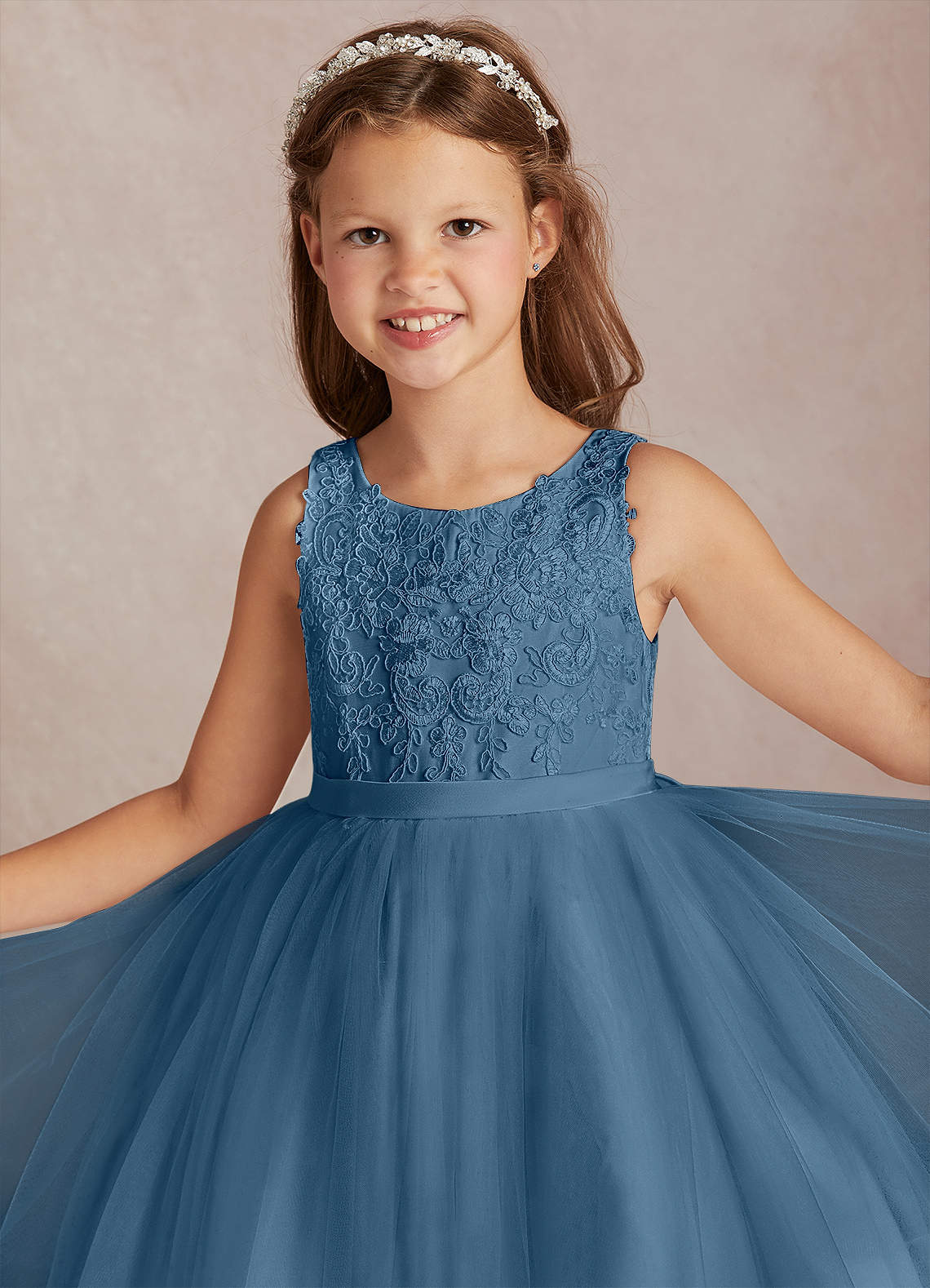 Azazie Calla Flower Girl Dresses Bermuda Ball-Gown Lace Tulle Dress image1