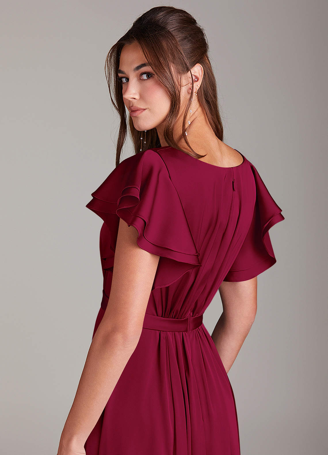 Azazie Daphne Robes de demoiselle d'honneur modestes Robe Trapèze Rayé Longueur ras du sol Satin extensible image1