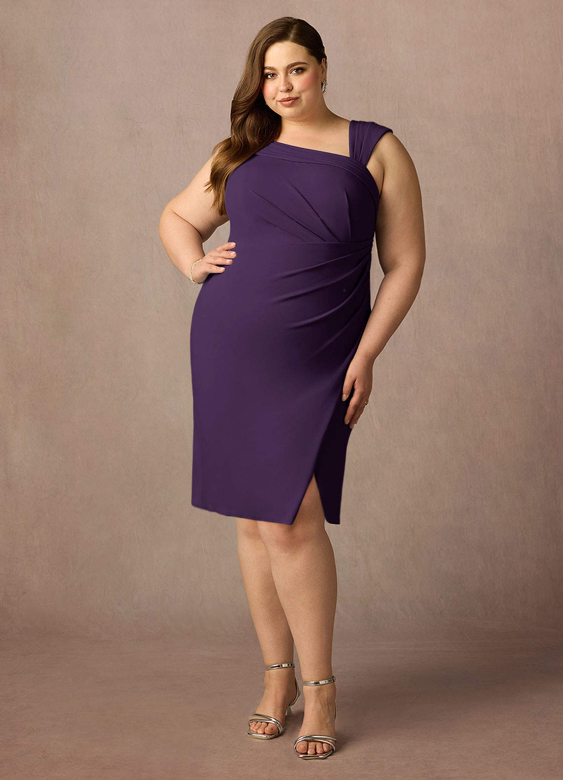 Azazie Cecily Mother of the Bride Dresses Plum Sheath Stretch Crepe Dress image1