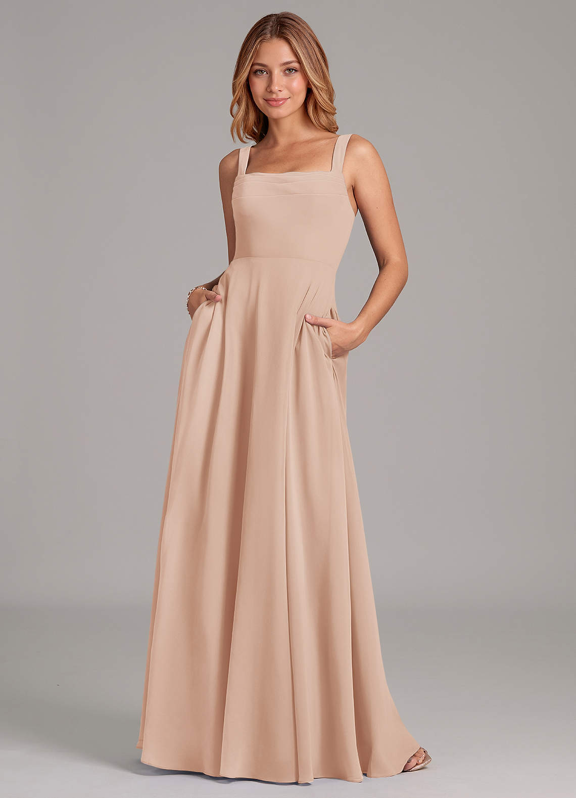 Azazie Shaude Bridesmaid Dresses English Rose A-Line Pleated Chiffon Dress image1