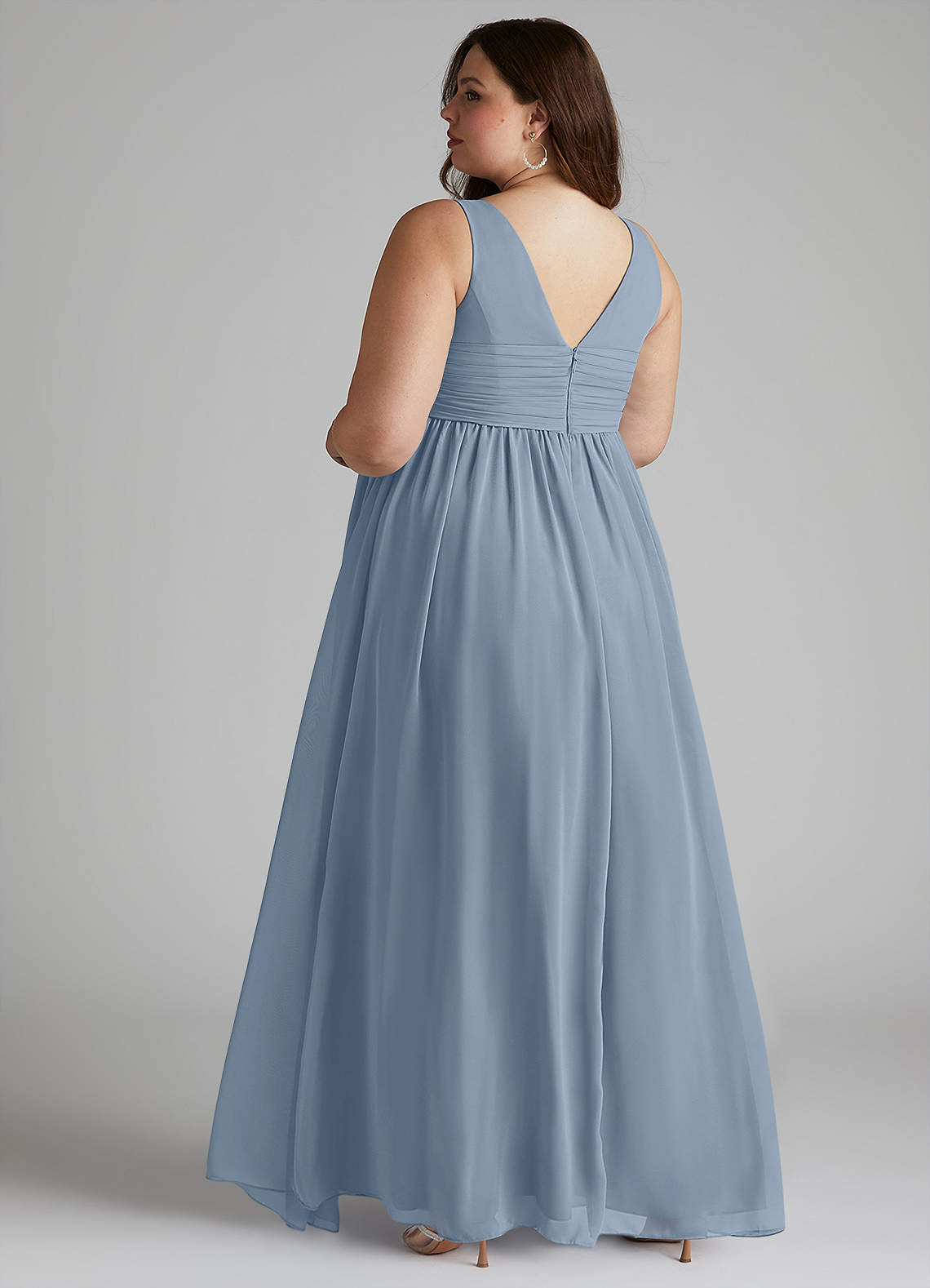 Azazie Yetta Maternity Bridesmaid Dresses A-Line V-Neck Gathered Chiffon Floor-Length Dress image10