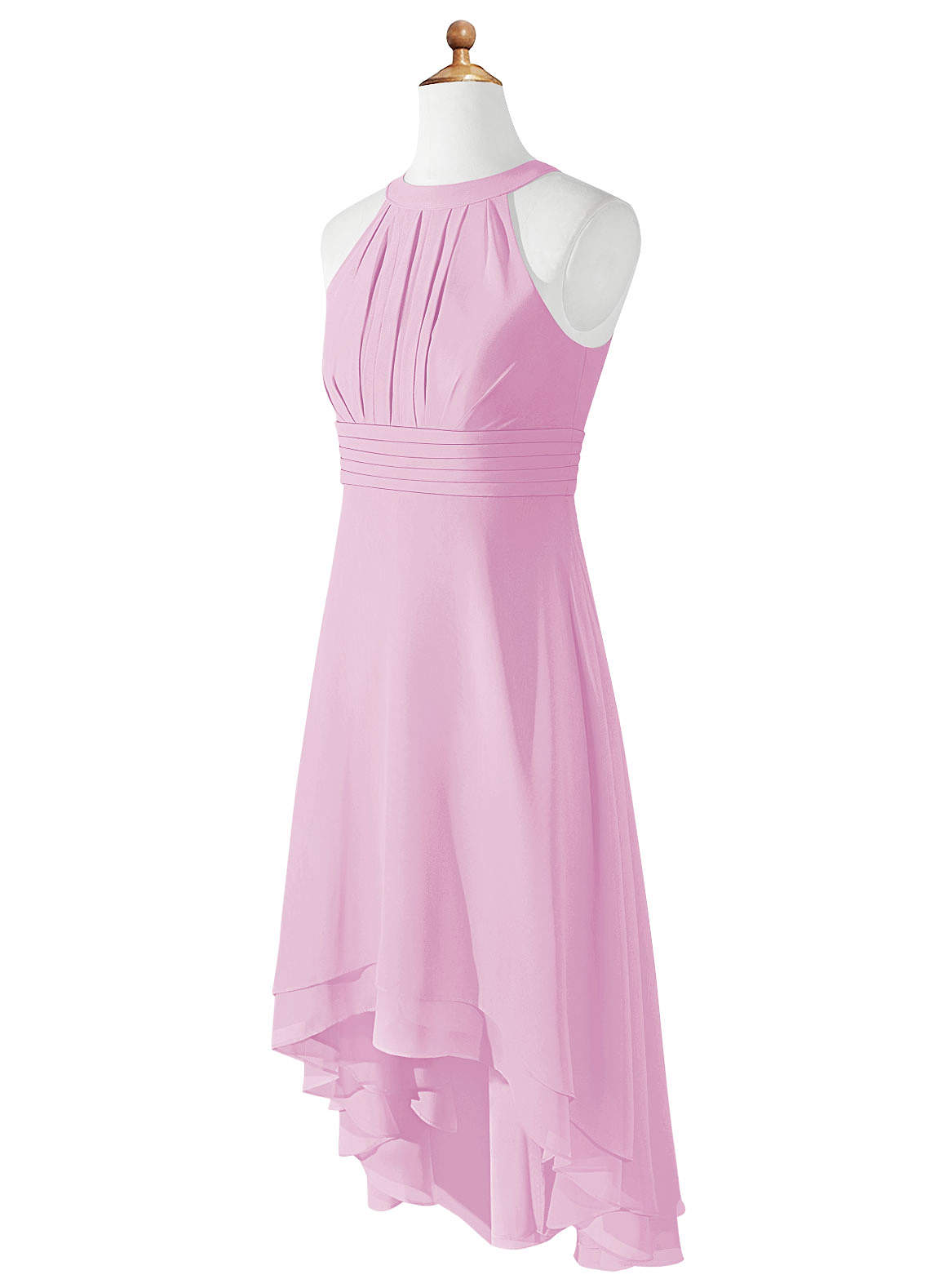 Azazie Linna Junior Vestido de Rosa Caramelo de Gasa de Corte En A con Plisado image6