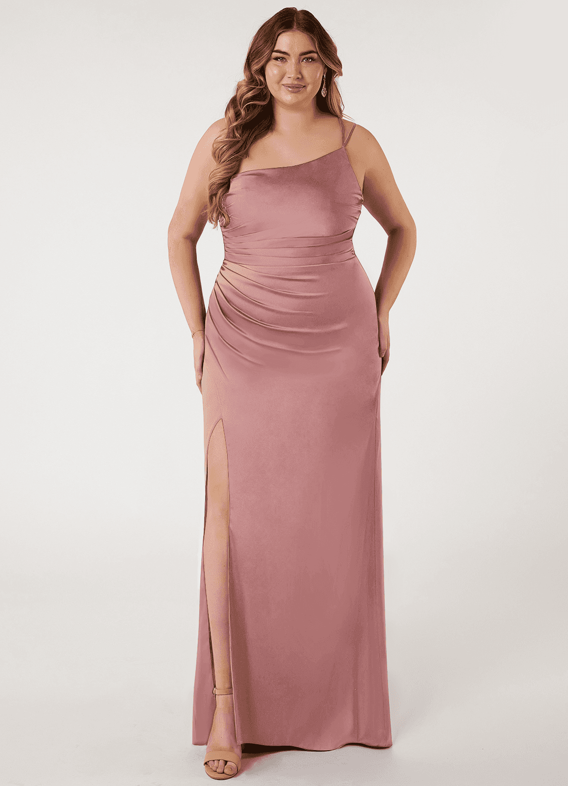 Azazie Eren Bridesmaid Dresses Dusty Rose Mermaid One Shoulder Stretch Satin Dress image1