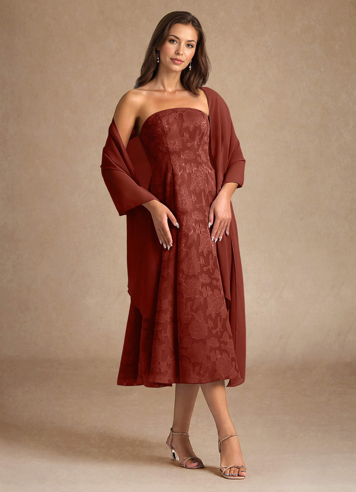 Azazie Lorain Mère de la mariée Robes Robe Trapèze en Blumen-Burnout Plissée Terracotta image1
