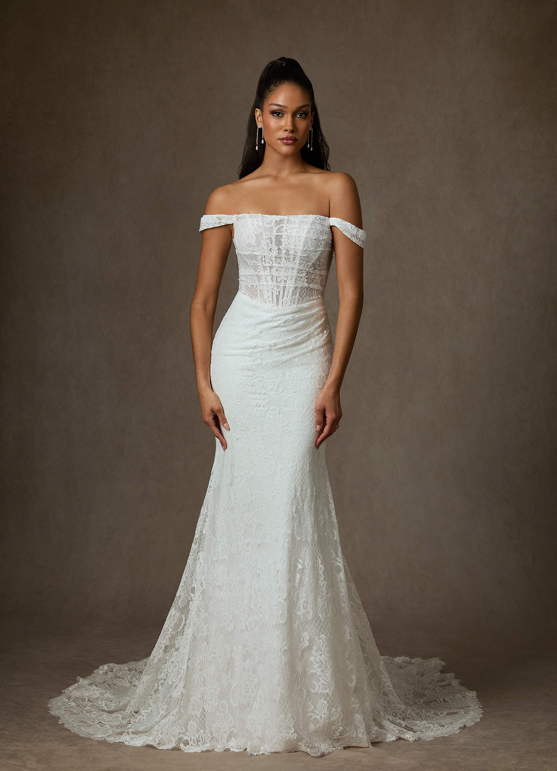 Azazie Idalis Wedding Dresses Diamond White Mermaid Lace Dress image1