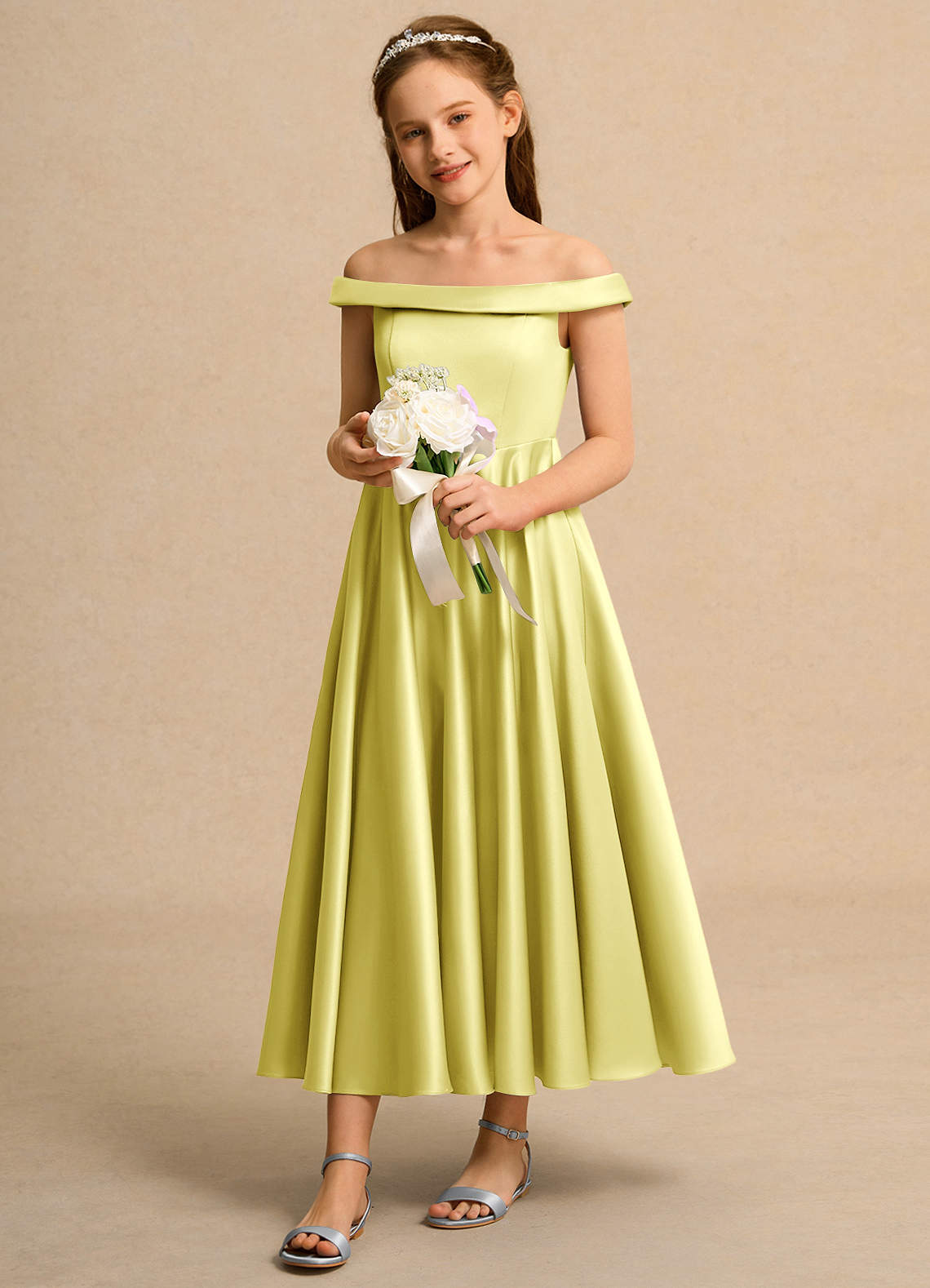 yellow ankle length dress Elegant Feather-Adorned Scoop Neck Ankle-Length Dress for Mothers of the Bride & Groom main image 0
