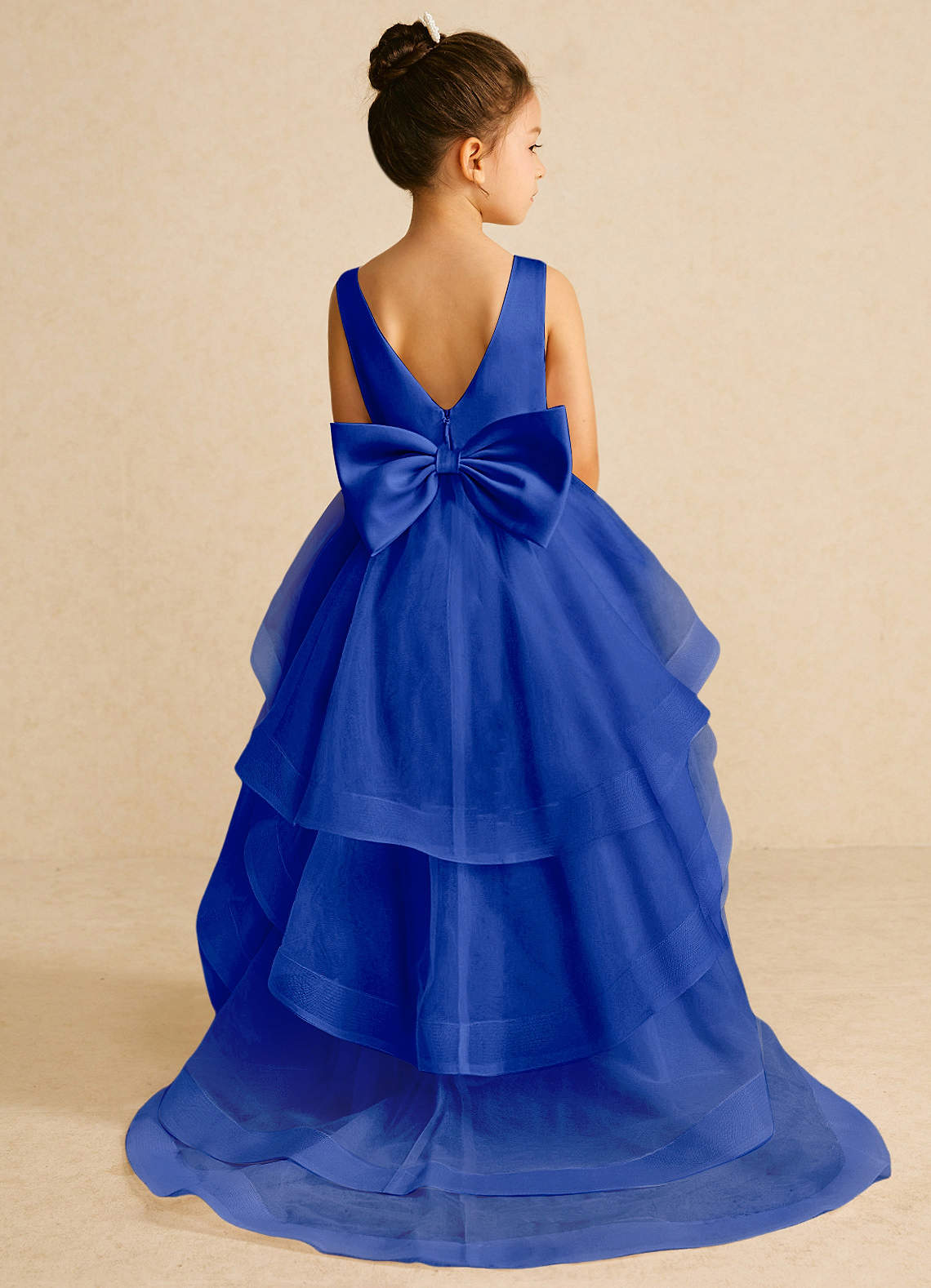 Azazie Pumpkin Flower Girl Dresses Royal Blue A-Line Convertible Tulle Dress image1