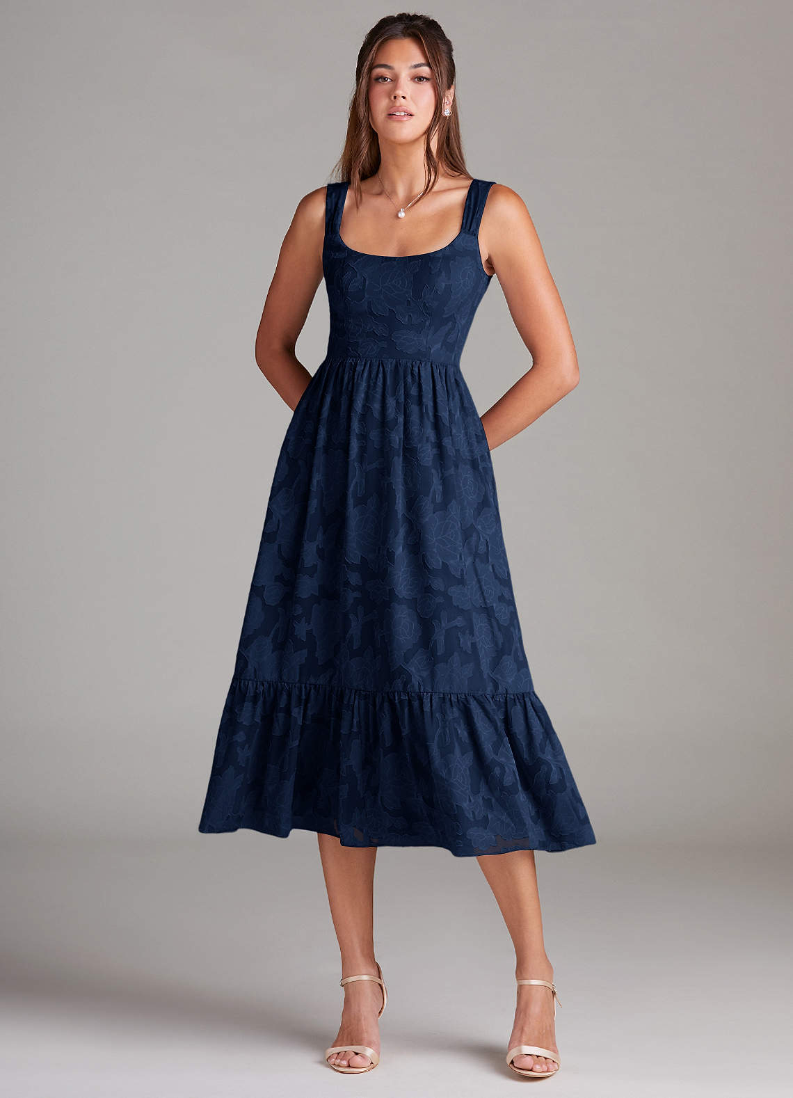 Azazie Alissa Brautjungfernkleider A-Linie mit Taschen Blumen-Burnout Kleid Dunkelmarine image2