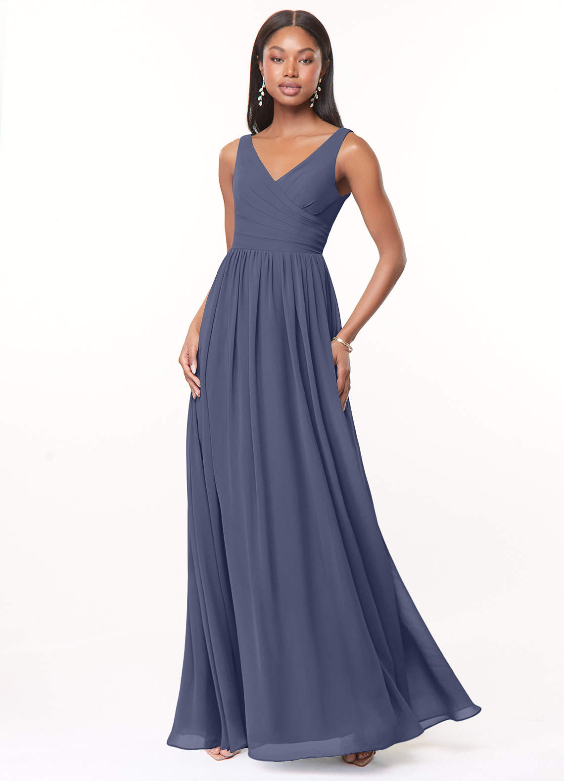 Azazie Keyla Bridesmaid Dresses Stormy A-Line V-Neck Pleated Chiffon Dress image1