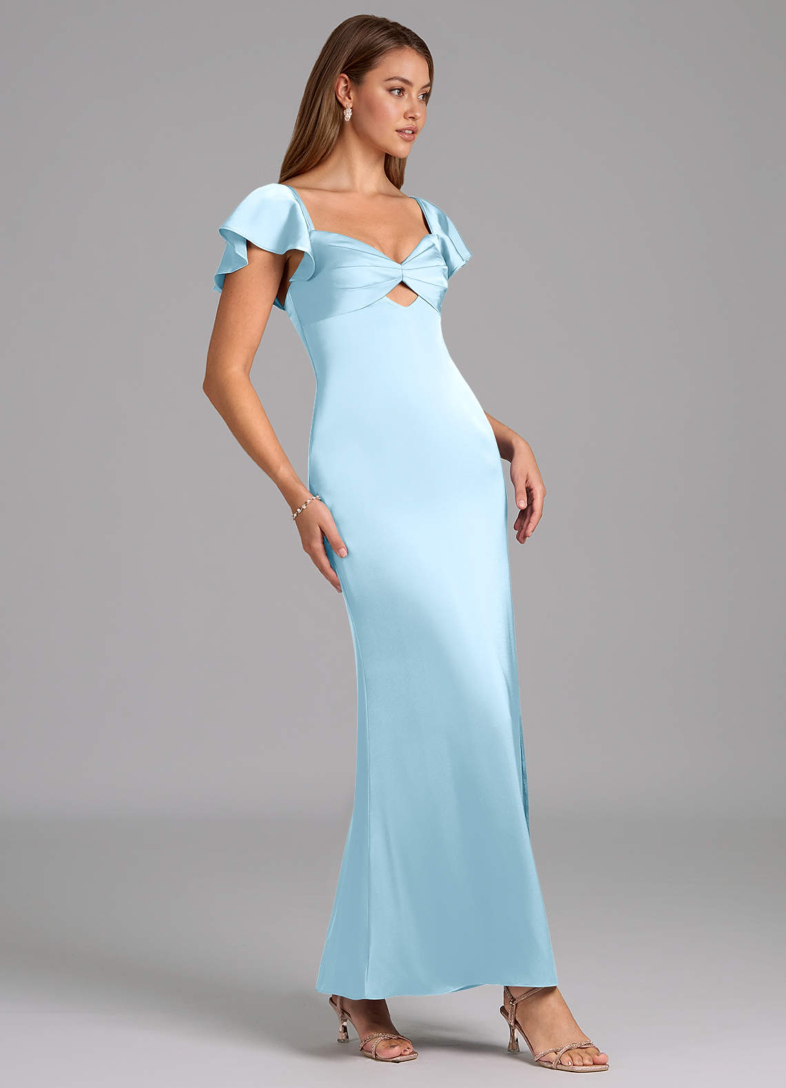 Azazie Demia Vestidos de madrinha de casamento Vestido Céu Azul de Cetim elástico de Bainha com Decote em coração image2