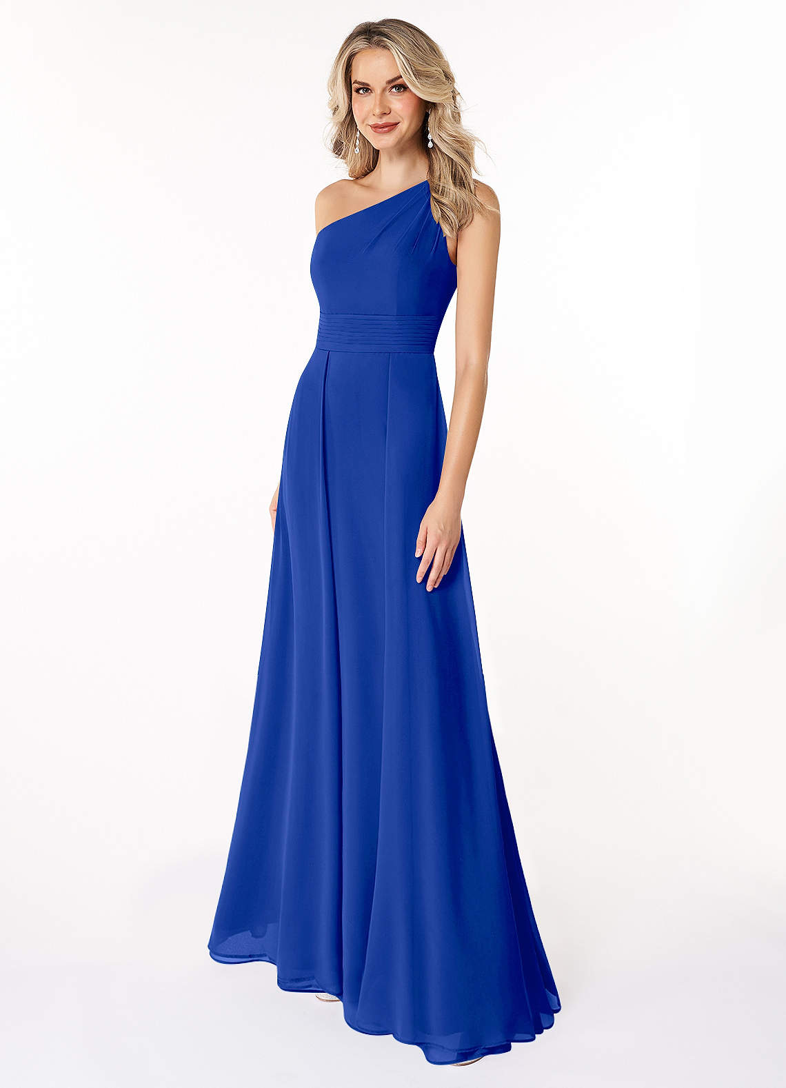 Azazie Dallas Abiti da Damigella Abito A-Line in Chiffon Monospalla Blu Reale image1