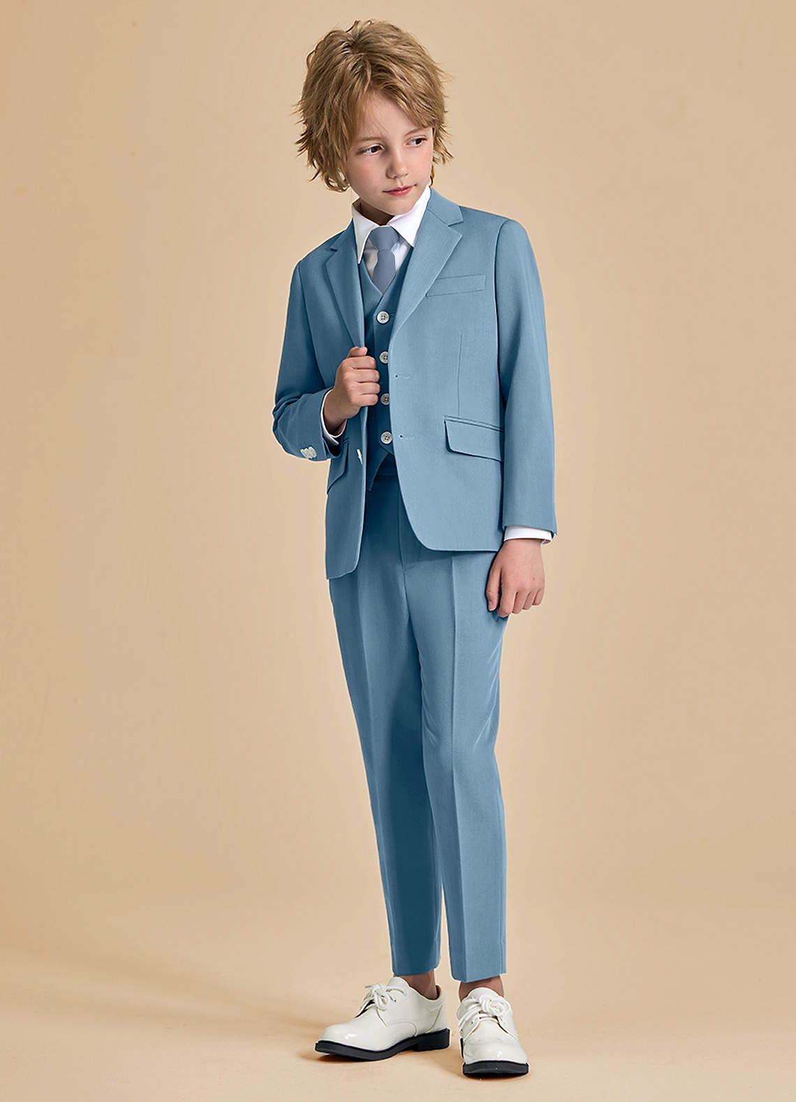 front Oliver Boys Light Blue 5-Piece Suit With Pre-tie