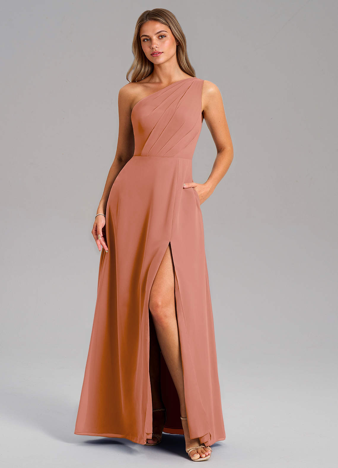 Azazie Phaedra Bridesmaid Dresses MAI TAI A-Line One Shoulder Chiffon Dress image1