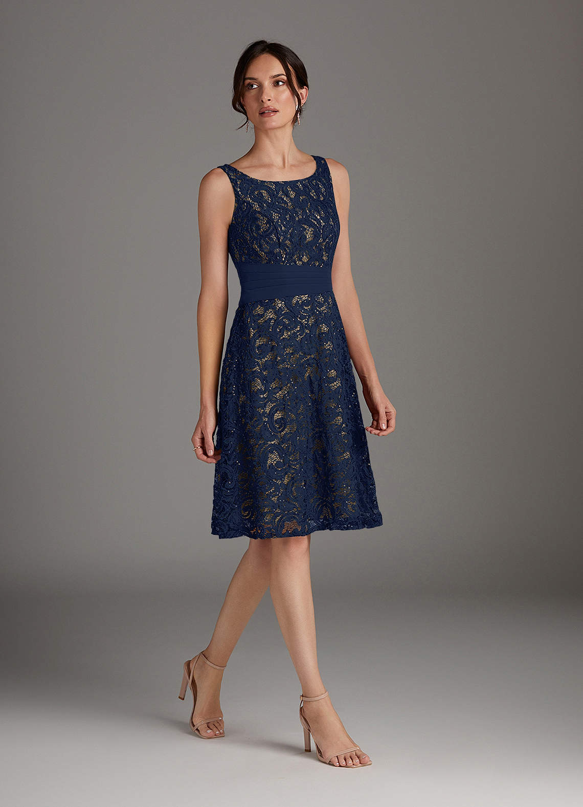 Azazie Beth Dark Navy Champagne A-Line Scoop Sequins Chiffon Dress Ready to  Ship | Azazie UK