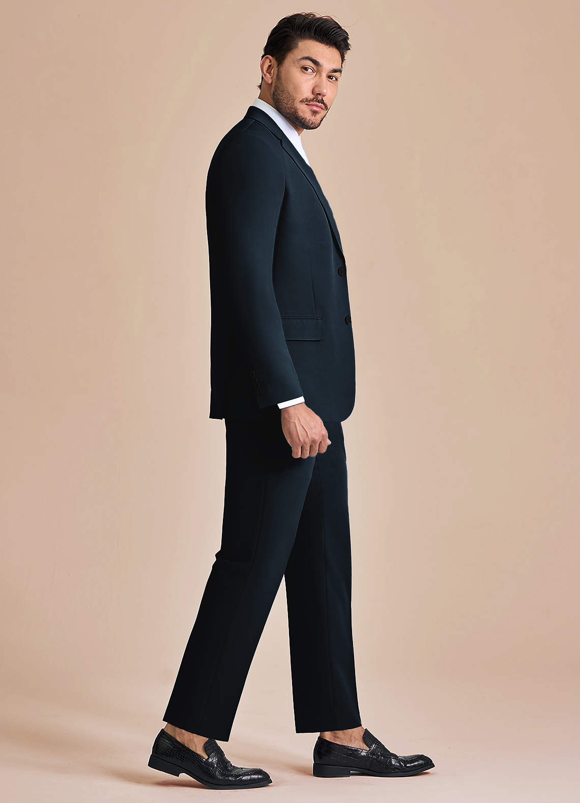 front James Navy Blue Structured Stretch Suit
