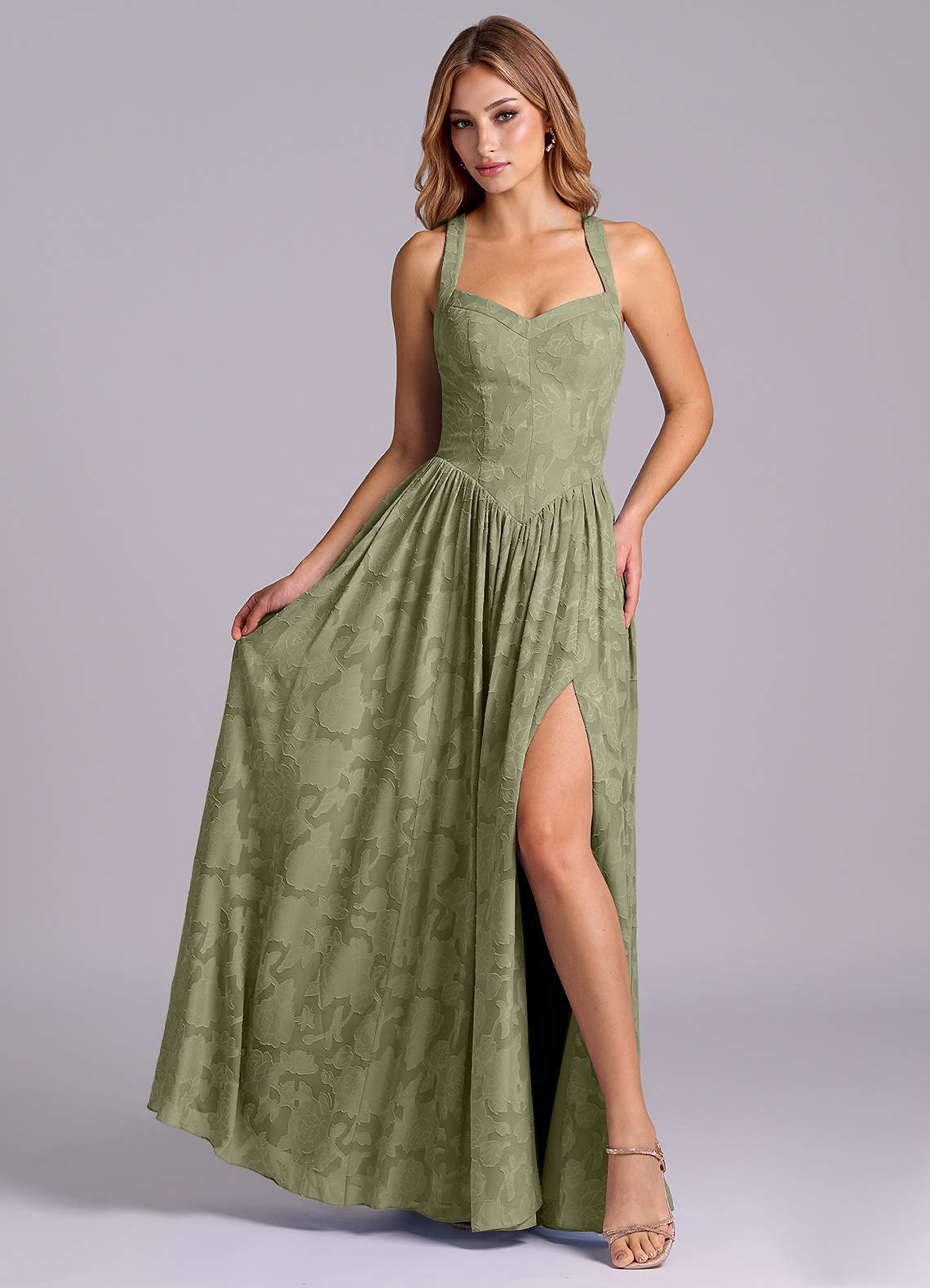 Azazie Francis Pistachio Floral Burnout Bridesmaid Dresses | Azazie