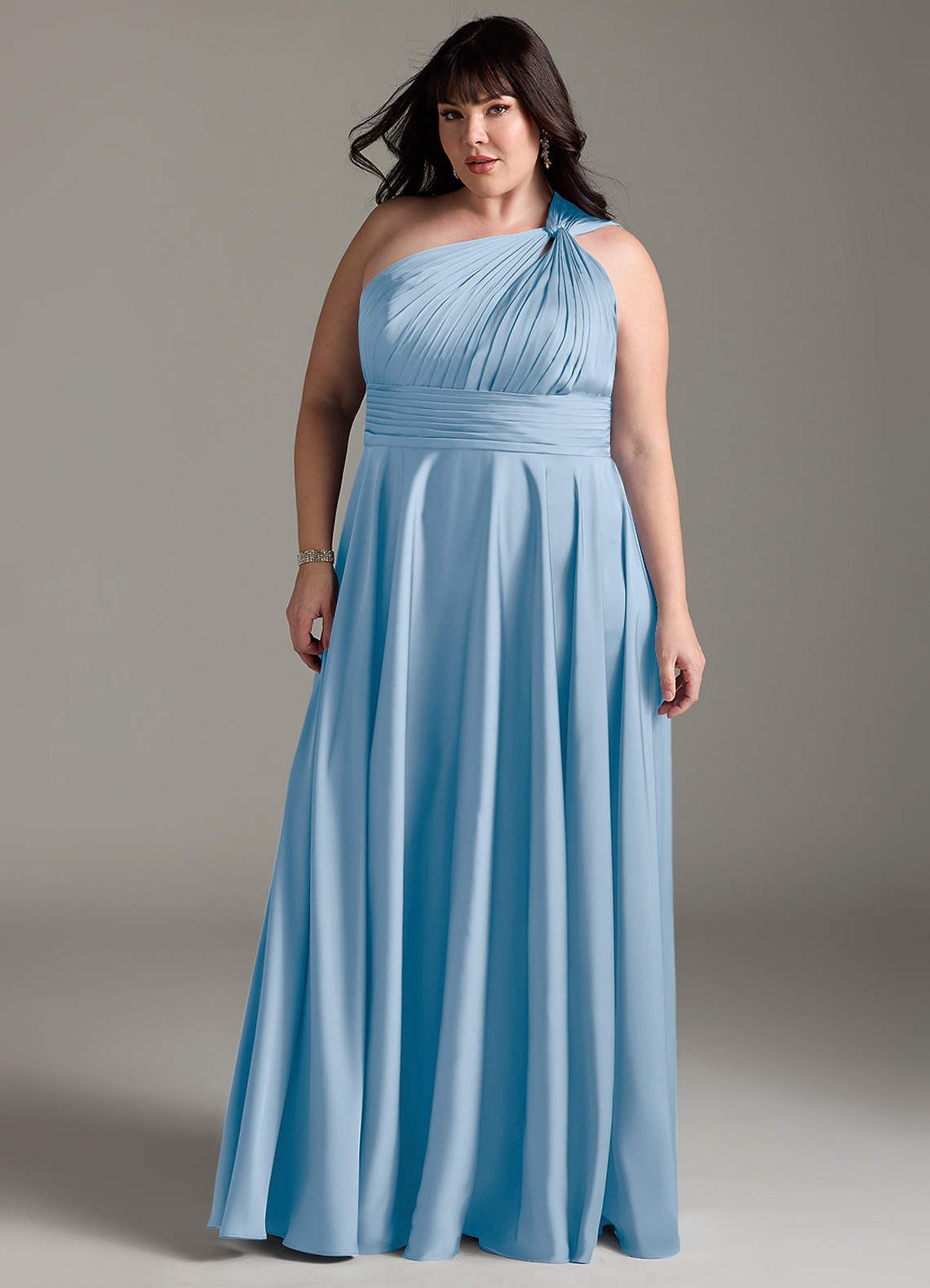 Azazie Charlize Bridesmaid Dresses Powder Blue A-Line One Shoulder Stretch Satin Dress image12