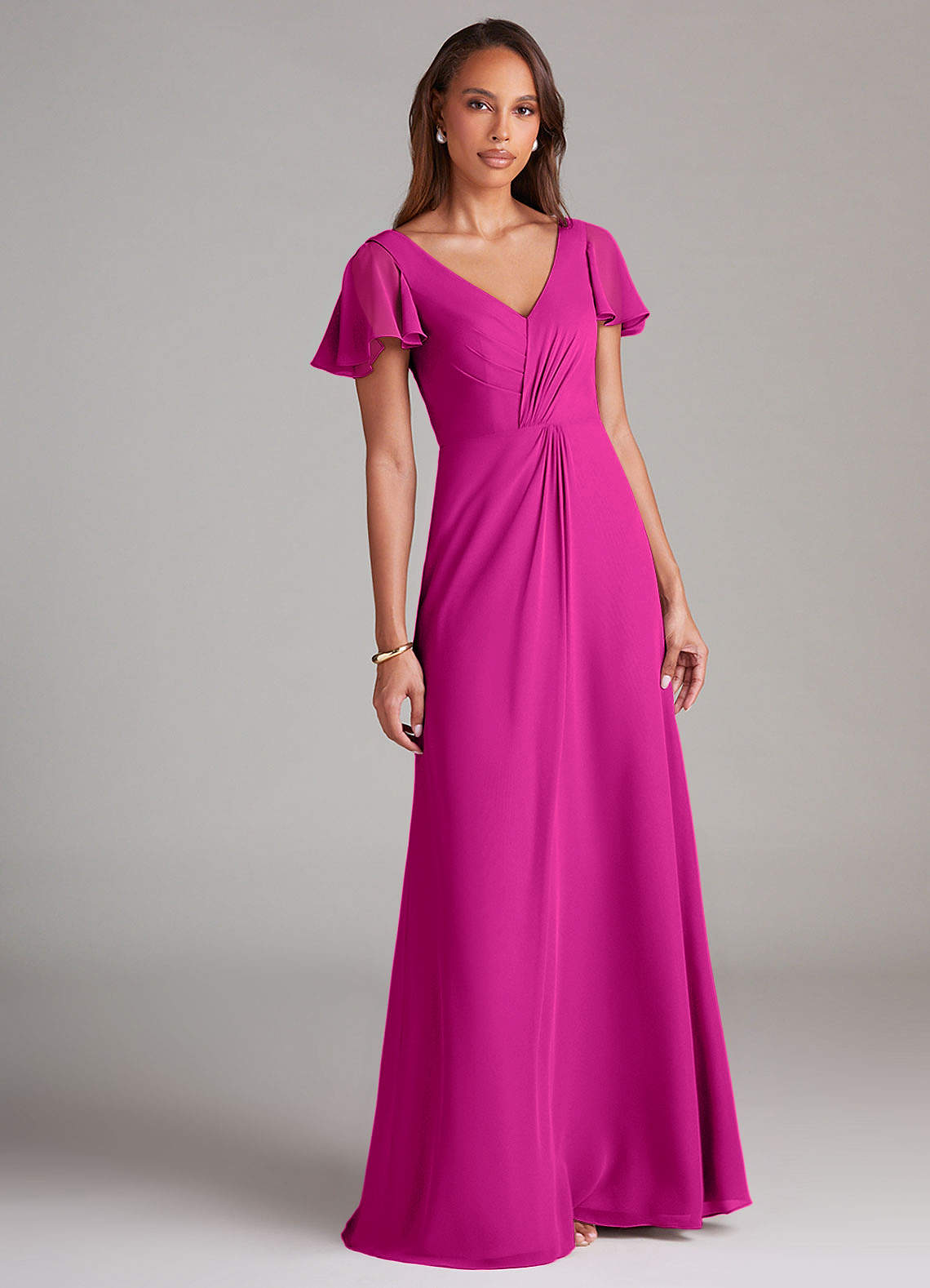 Azazie Soren Robes de demoiselle d'honneur Robe Trapèze en Mousseline de soie Rayé Fuchsia image1
