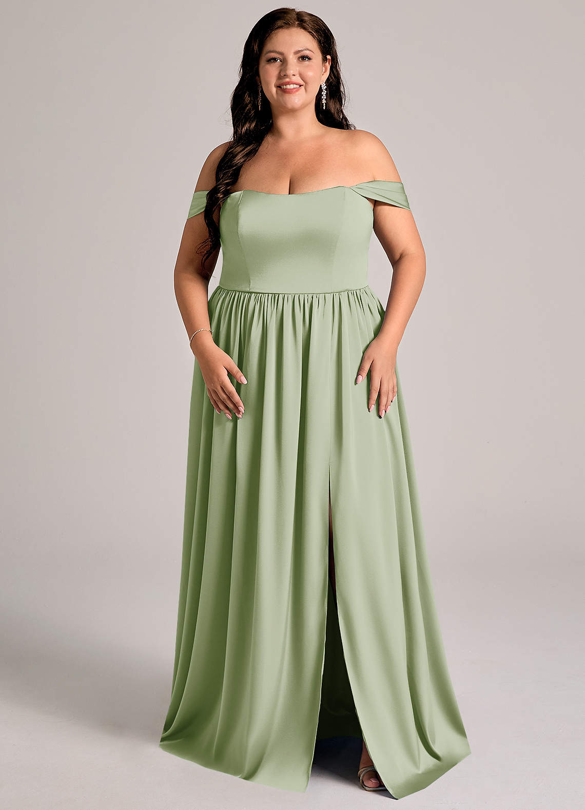 Azazie Calianna Suknie dla druhen Linia A Zza ramienia Satyna elastyczna Do ziemi Sukienka image1