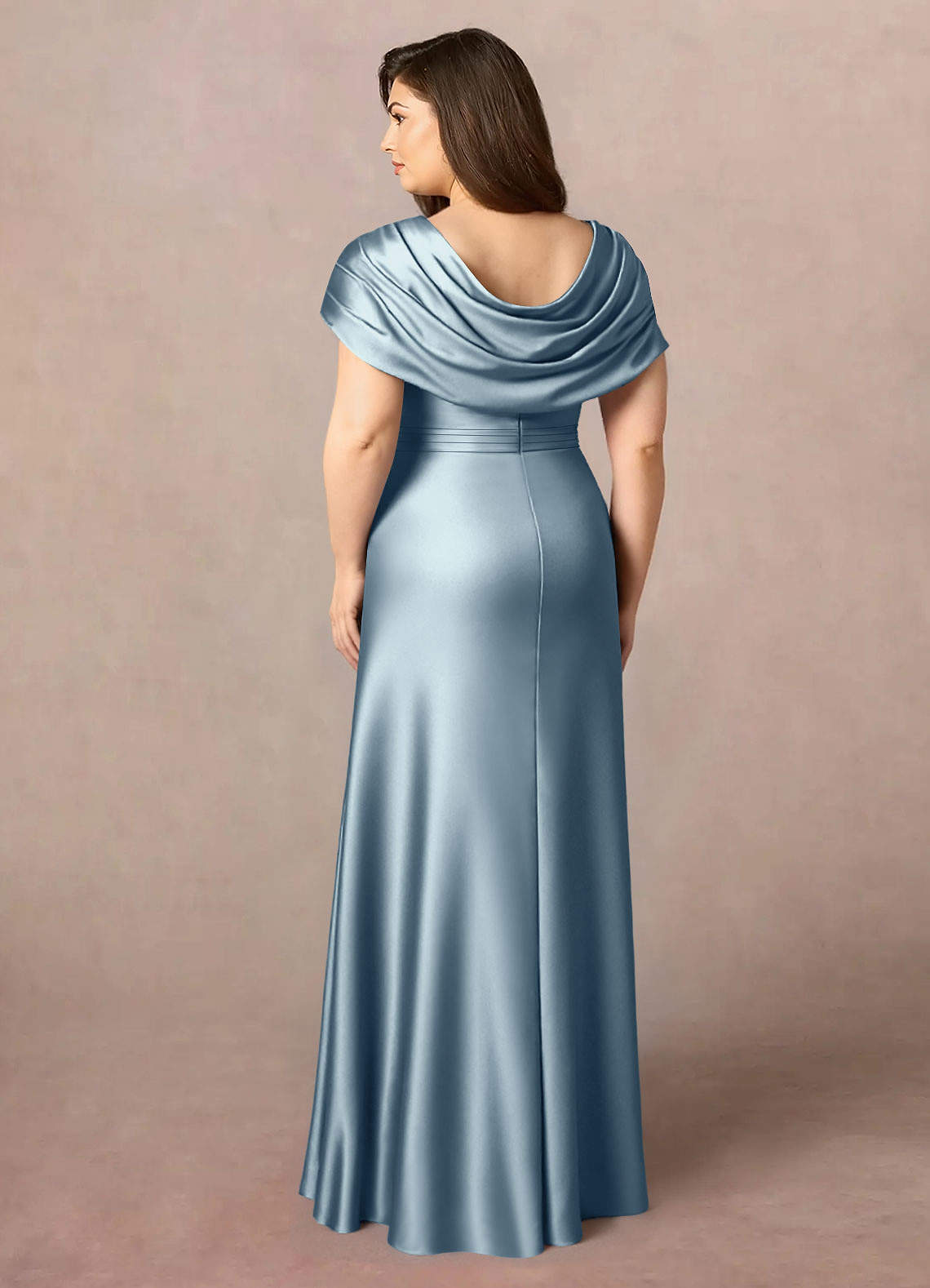 Azazie Branford Mother of the Bride Dresses Dusty Blue A-Line Pleated Stretch Satin Dress image9