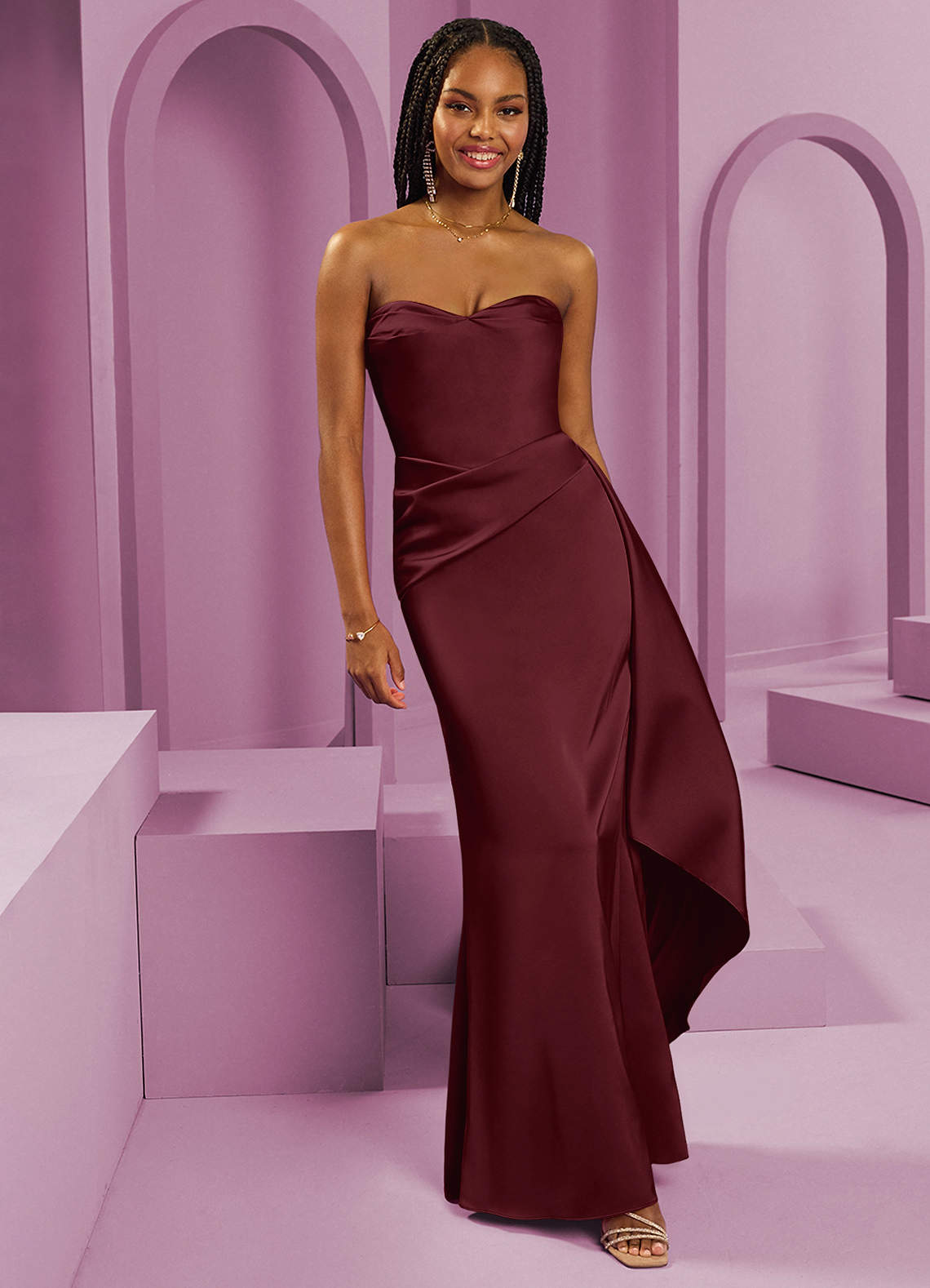 Barbie ♥ Azazie Bridesmaid Dresses Cabernet Sheath Strapless Stretch Satin Convertible Dress image1