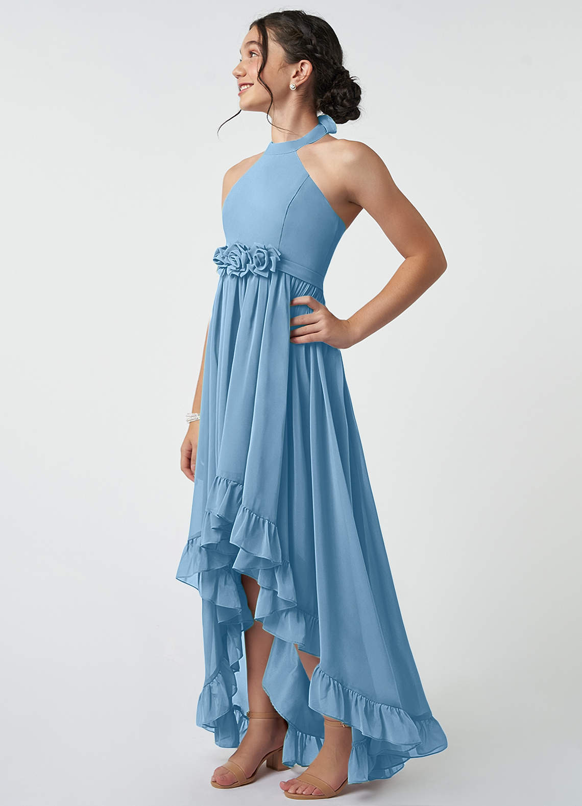 blue hermione dress Beaded Light Blue Chiffon Ruffle Slit Prom Dress  Ohmollydress