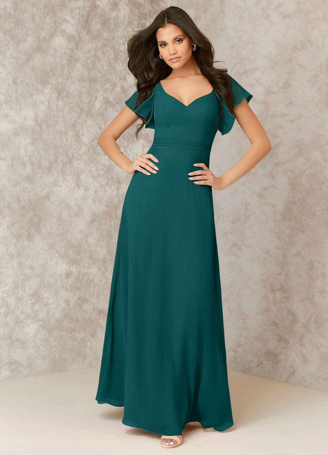 Bridesmaid dress hotsell with flutter sleeves