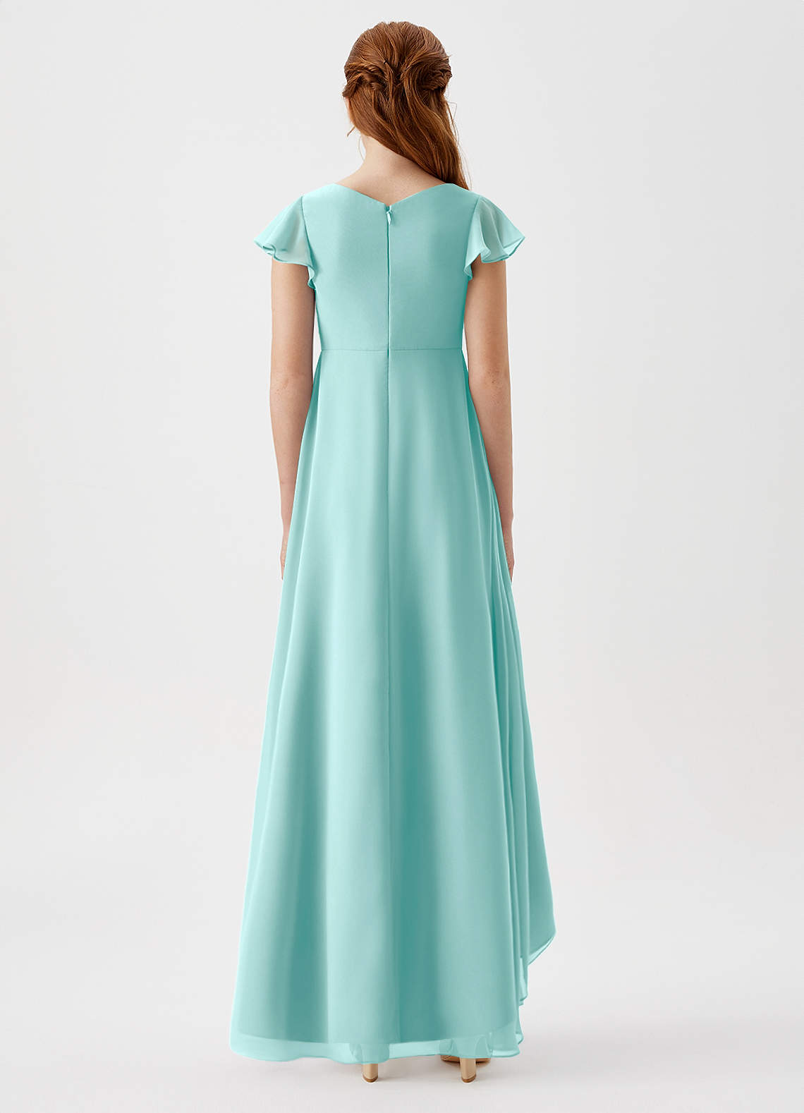 Azazie Breanne Junior Vestido de Aqua de Gasa de Corte En A image4