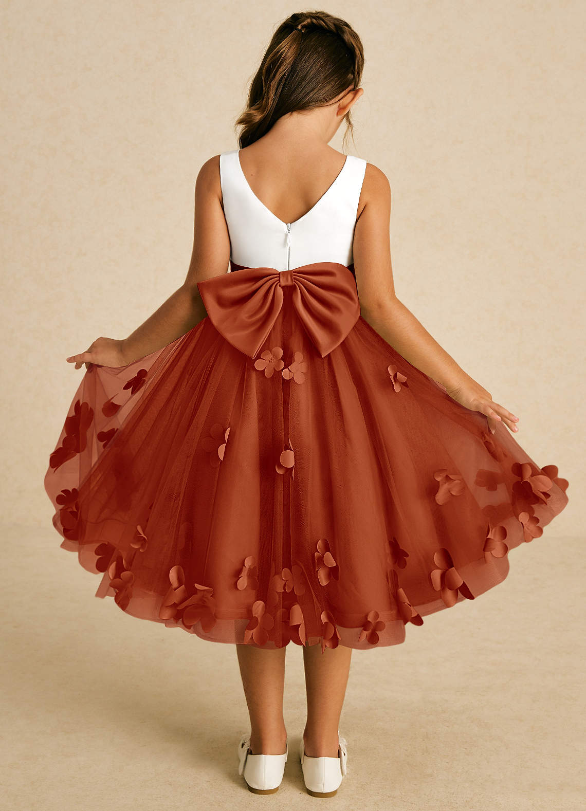Azazie Sprout Flower Girl Dresses Paprika A-Line Bow Tulle Dress image1