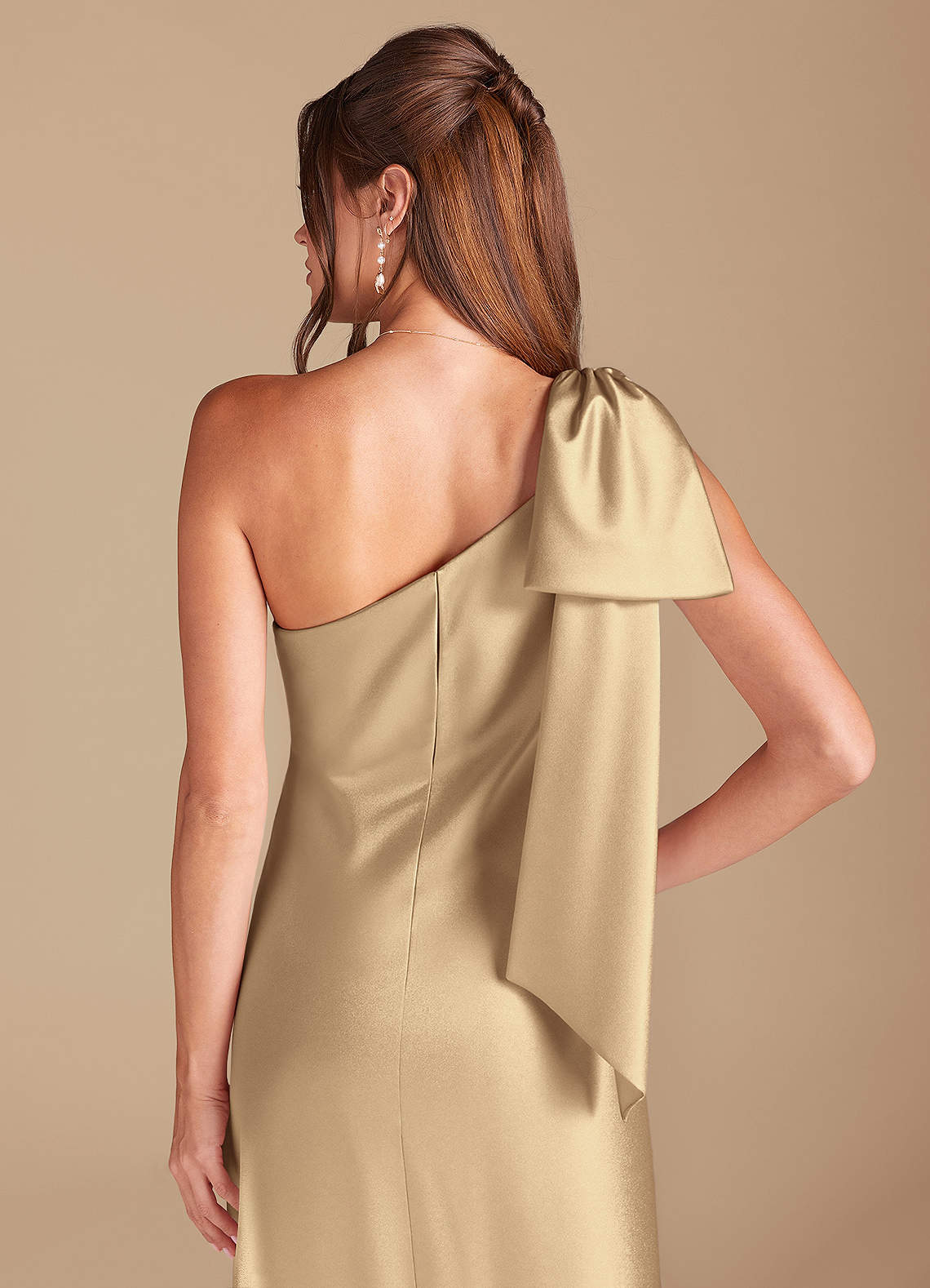 backless champagne satin dress Aloruh Champagne Color Satin Cross Back Twist Detail Backless Dress For  Women