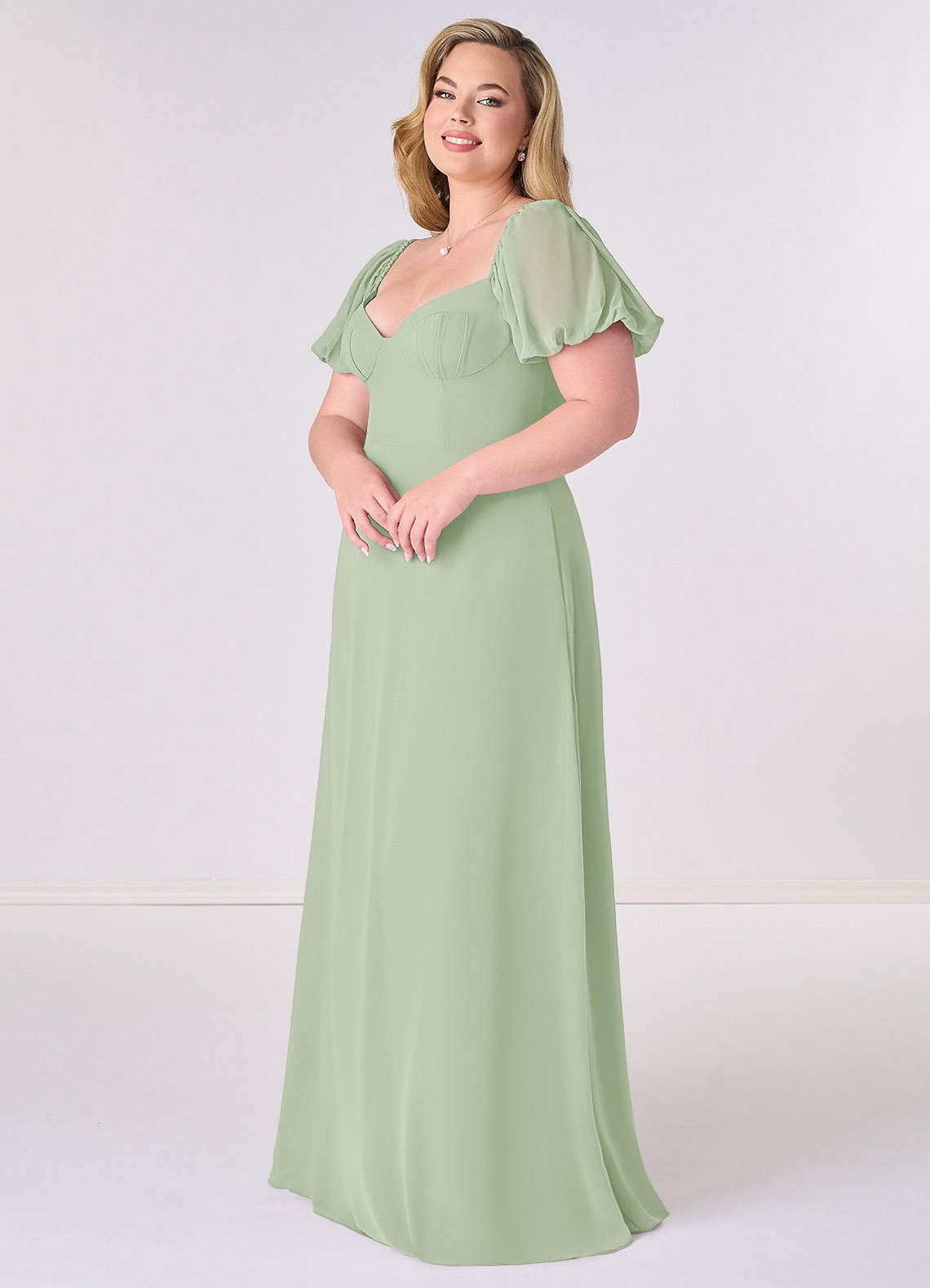 Barbie ♥ Azazie Bridesmaid Dresses Chiffon A-line Dress with Puff Sleeves image8