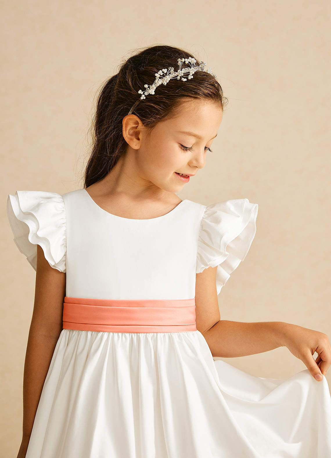 Azazie Aero Flower Girl Dresses Ivory Sunset A-Line Pleated Cotton Dress image2