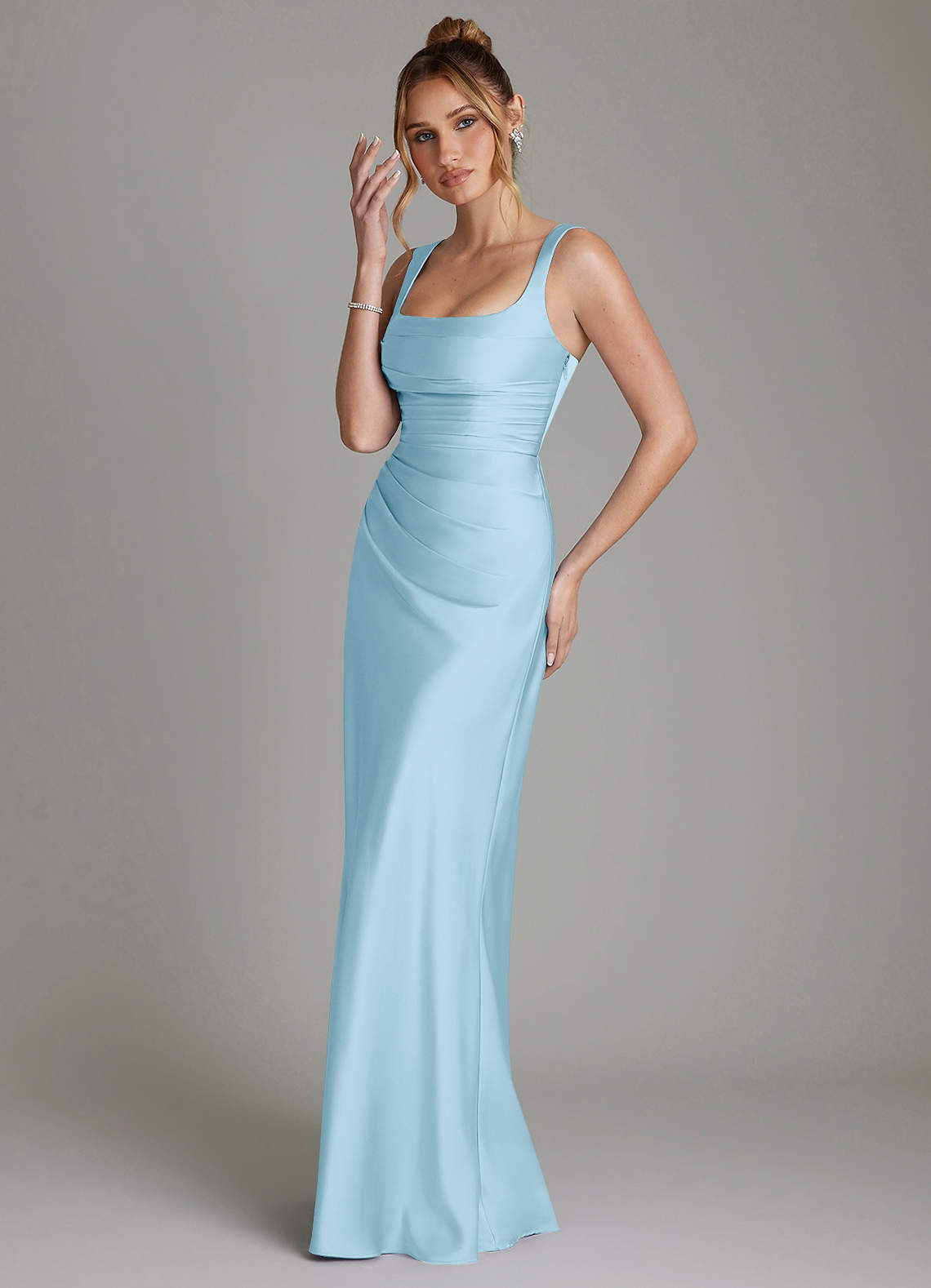 Azazie Agustina Bridesmaid Dresses Sky Blue Mermaid Corset Stretch Satin Dress image4