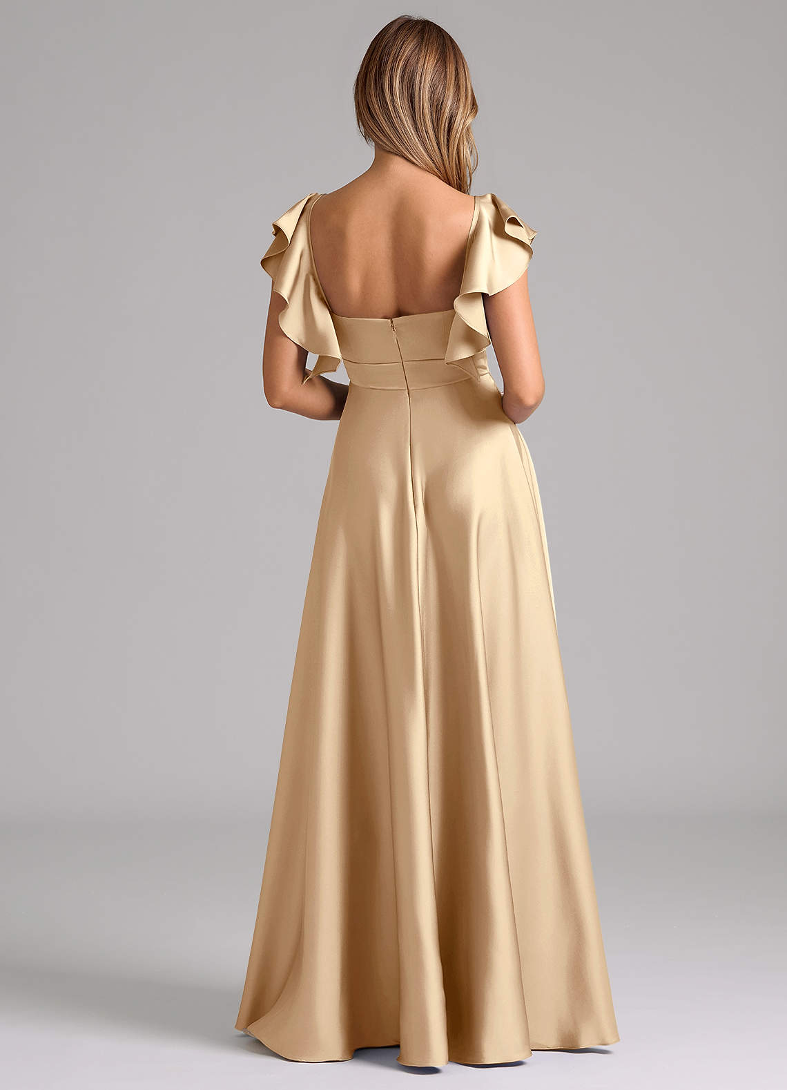 Azazie A-Line V-Neck Floor-Length Stretch Satin Bridesmaid Dresses