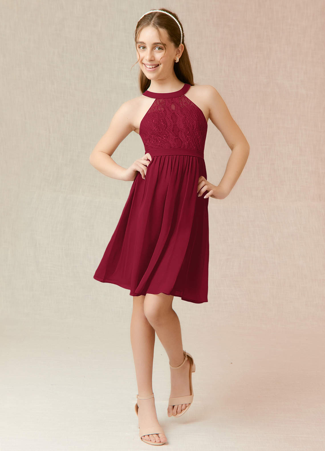 Azazie Andalise Junior Bridesmaid Dress in Burgundy Azazie