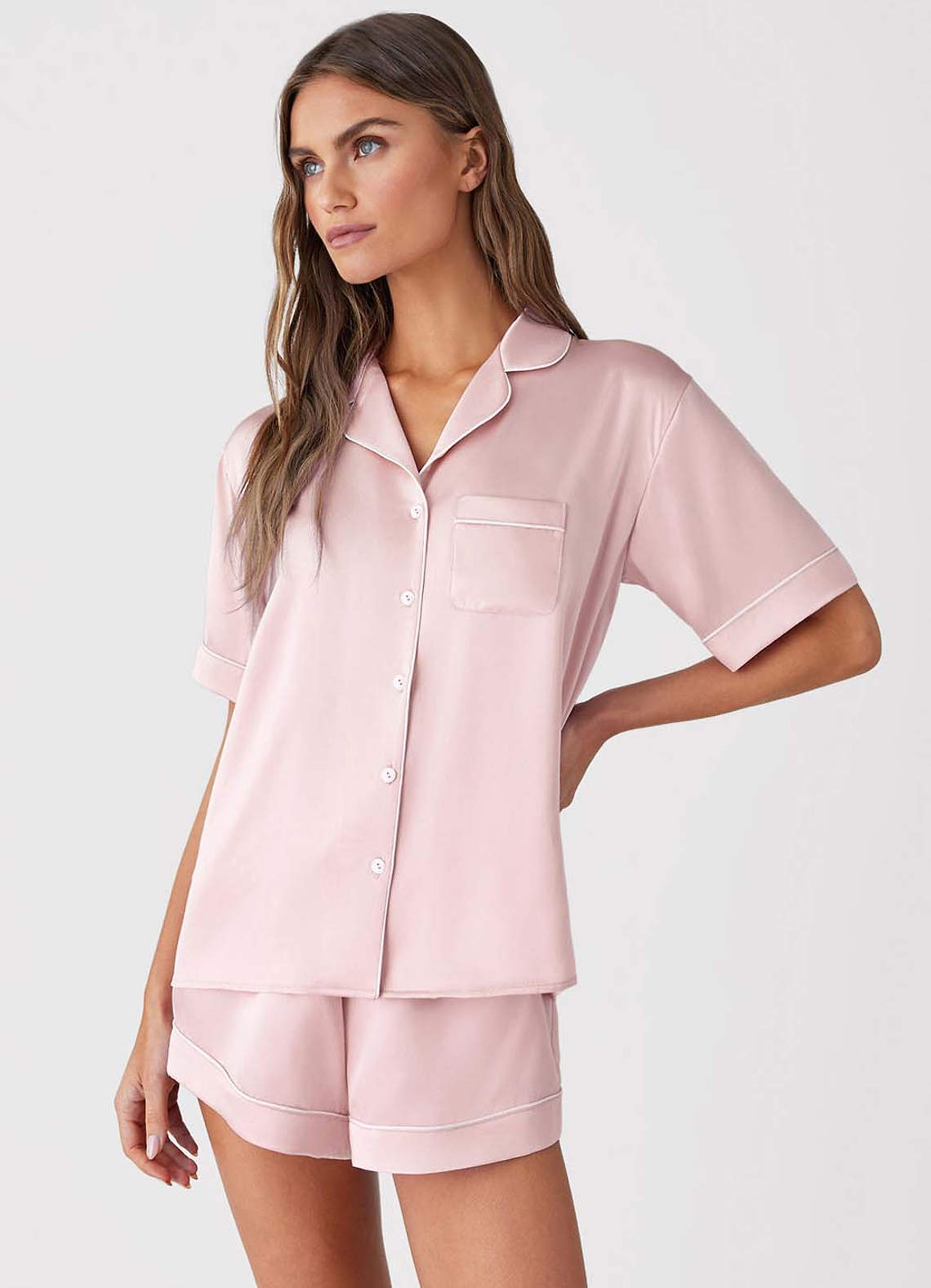 front 100% Washable silk Short Sleeve Pajama Set