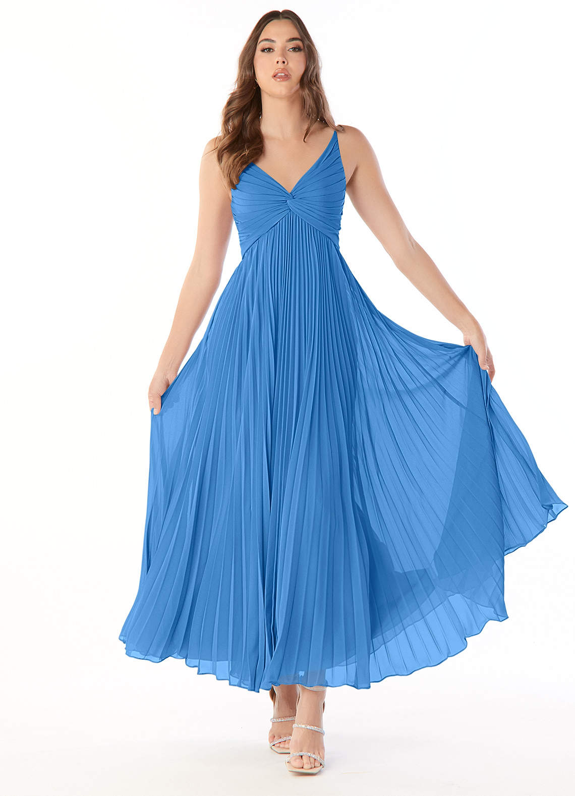 Azazie Raychelle Bridesmaid Dresses Blue Jay A-Line V-Neck Chiffon Dress image1