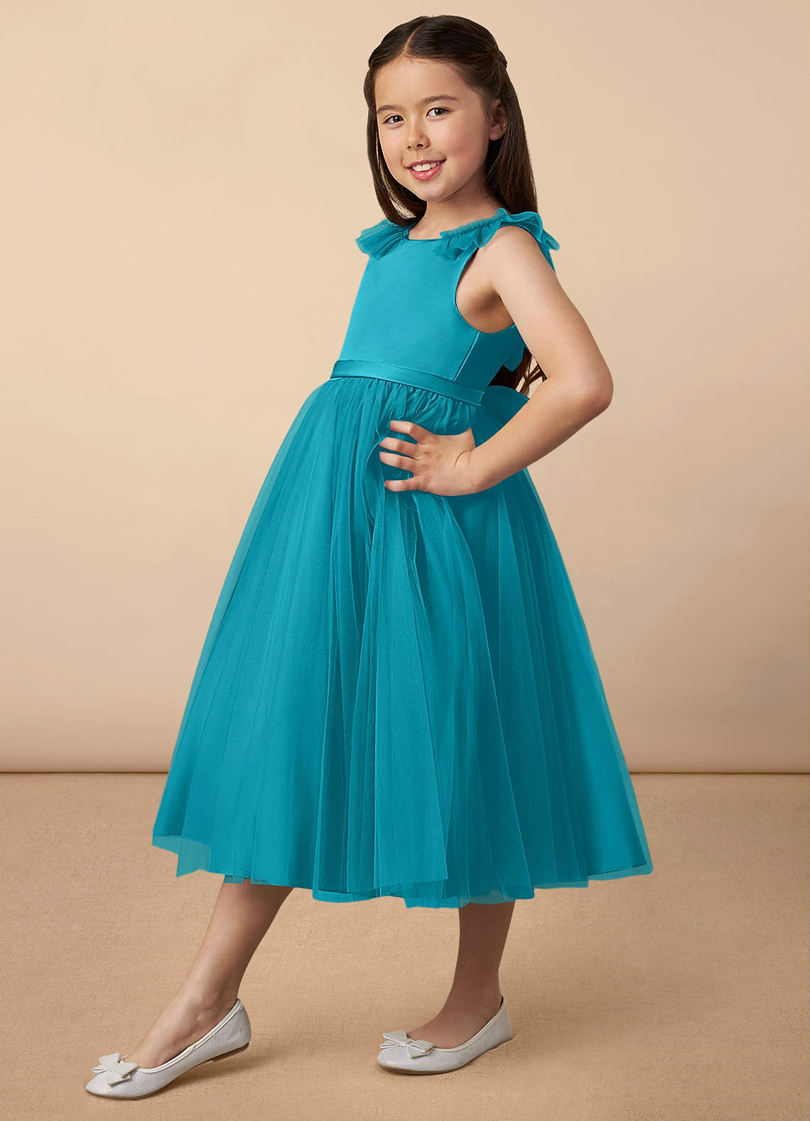 Jade Azazie Dolly A-Line Bow Tulle Ankle-Length Dress | Azazie