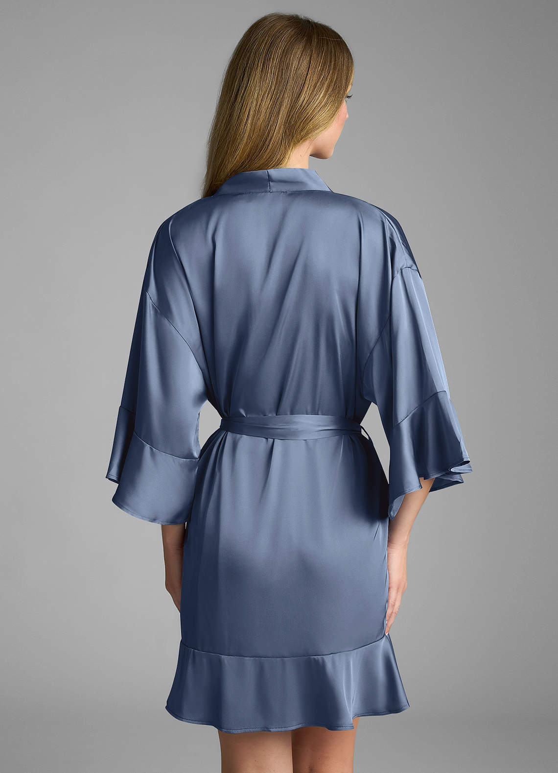 front 2-Piece Ruffle Satin Robe and Slip Set