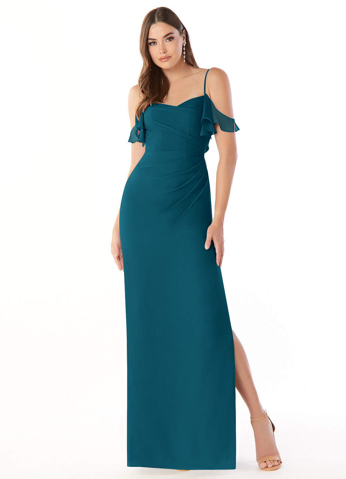 turquoise chiffon off the shoulder dress KissProm