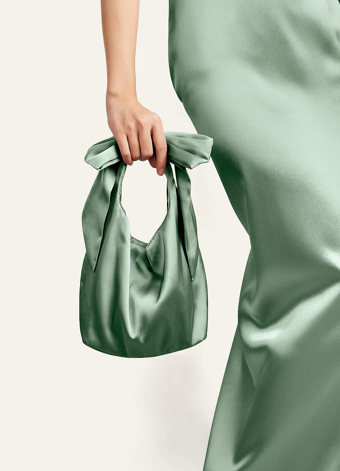 front Matching Color Stretch Satin Bow Handbag